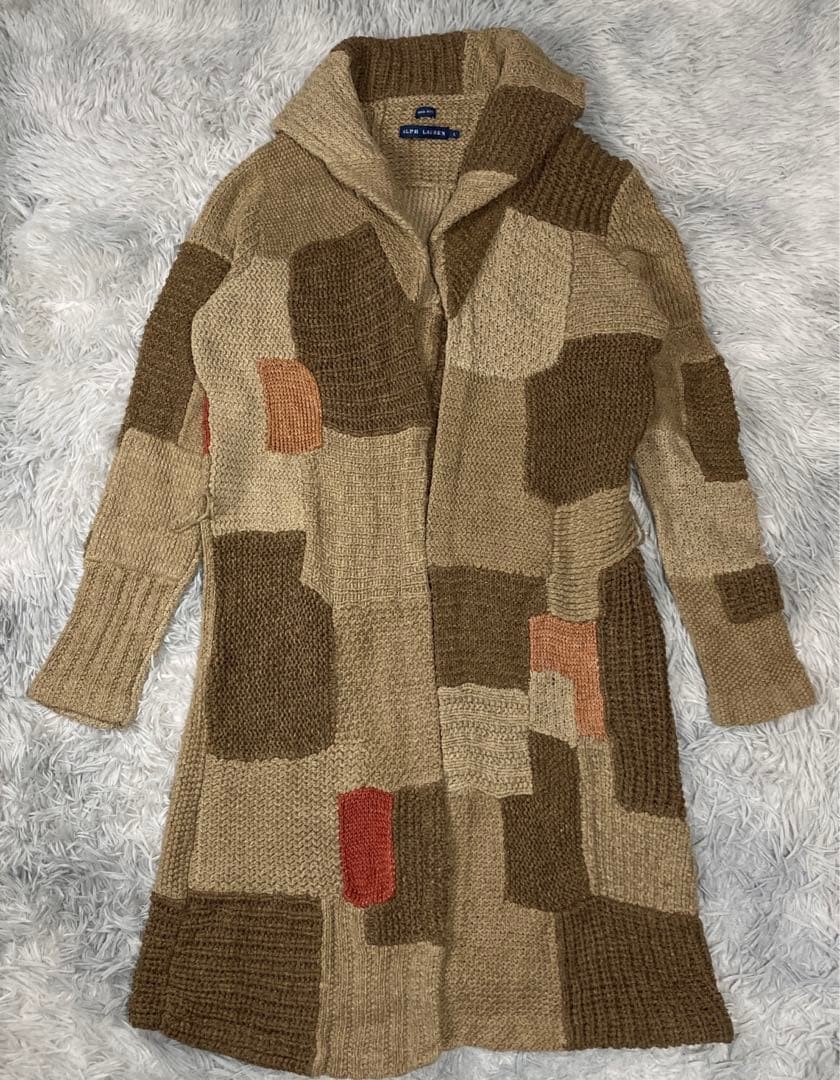 RALPH LAUREN Silk Patchwork Long Cardigan Size L Shoulder 50cm 19.7in Luxury