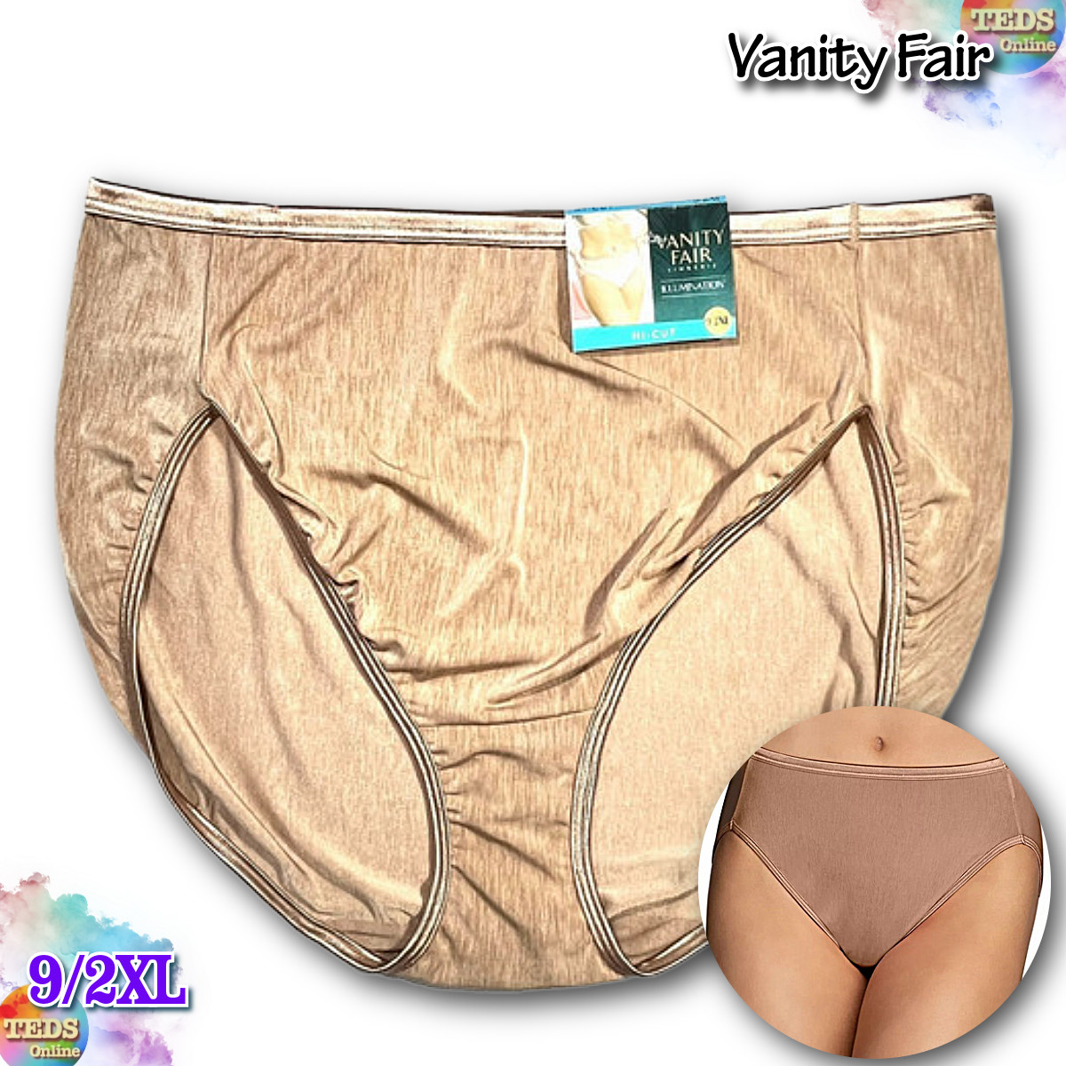NWT Vanity Fair Women’s 9/2XL Illumination Hi-Cut Brief Underwear 13108 Tan