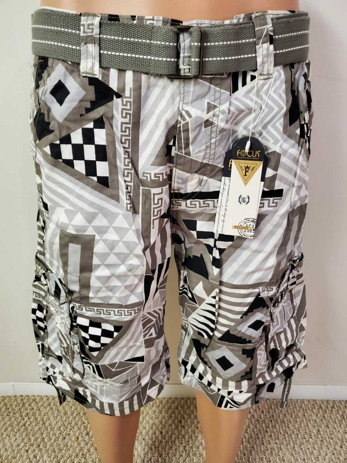 New Men’s Focus Army Camo Cargo Shorts 30 to 44 *With Belt*