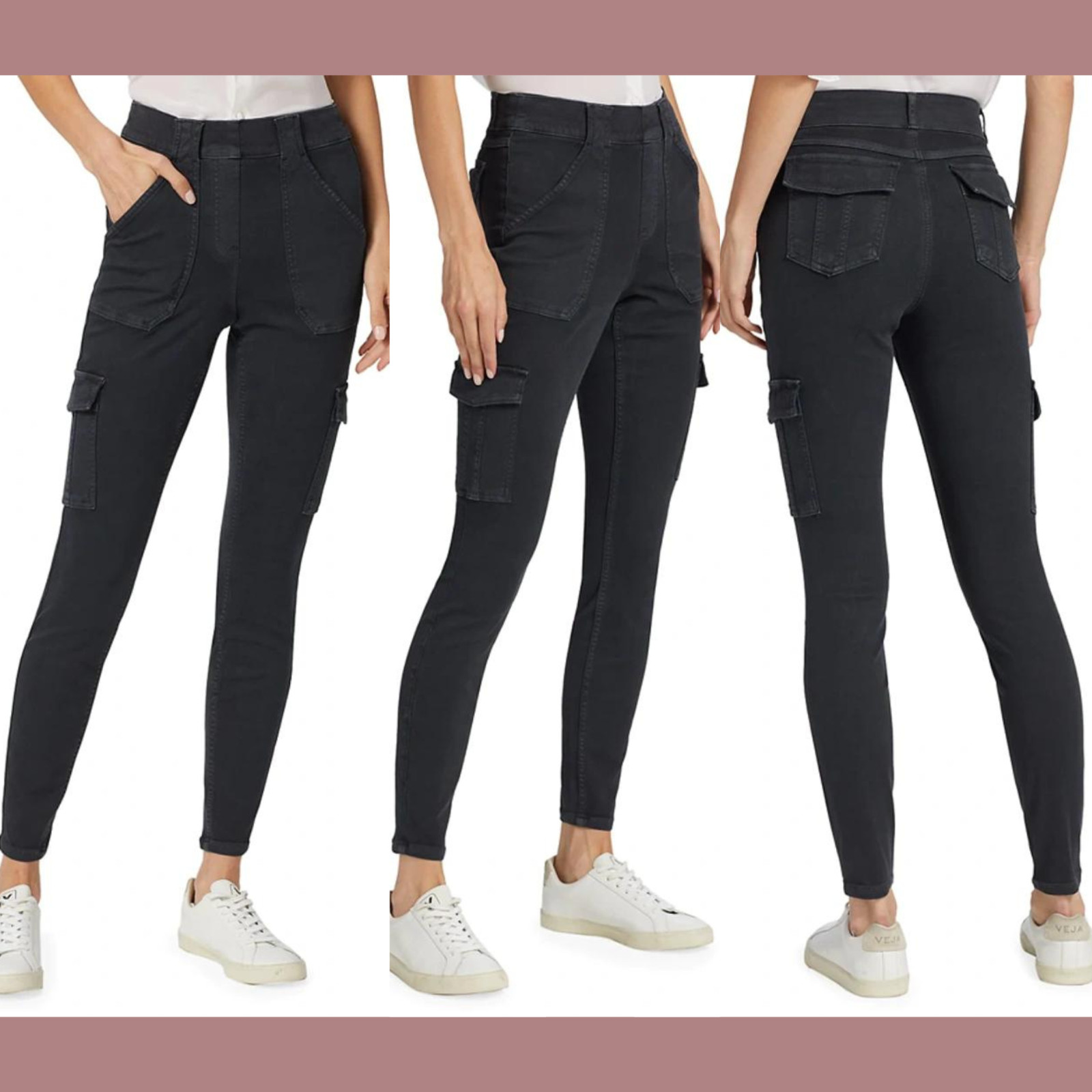 NEW $128 Spanx [ SP Small-Petite ] Twill Ankle Cargo Pants Washed Black #T1775