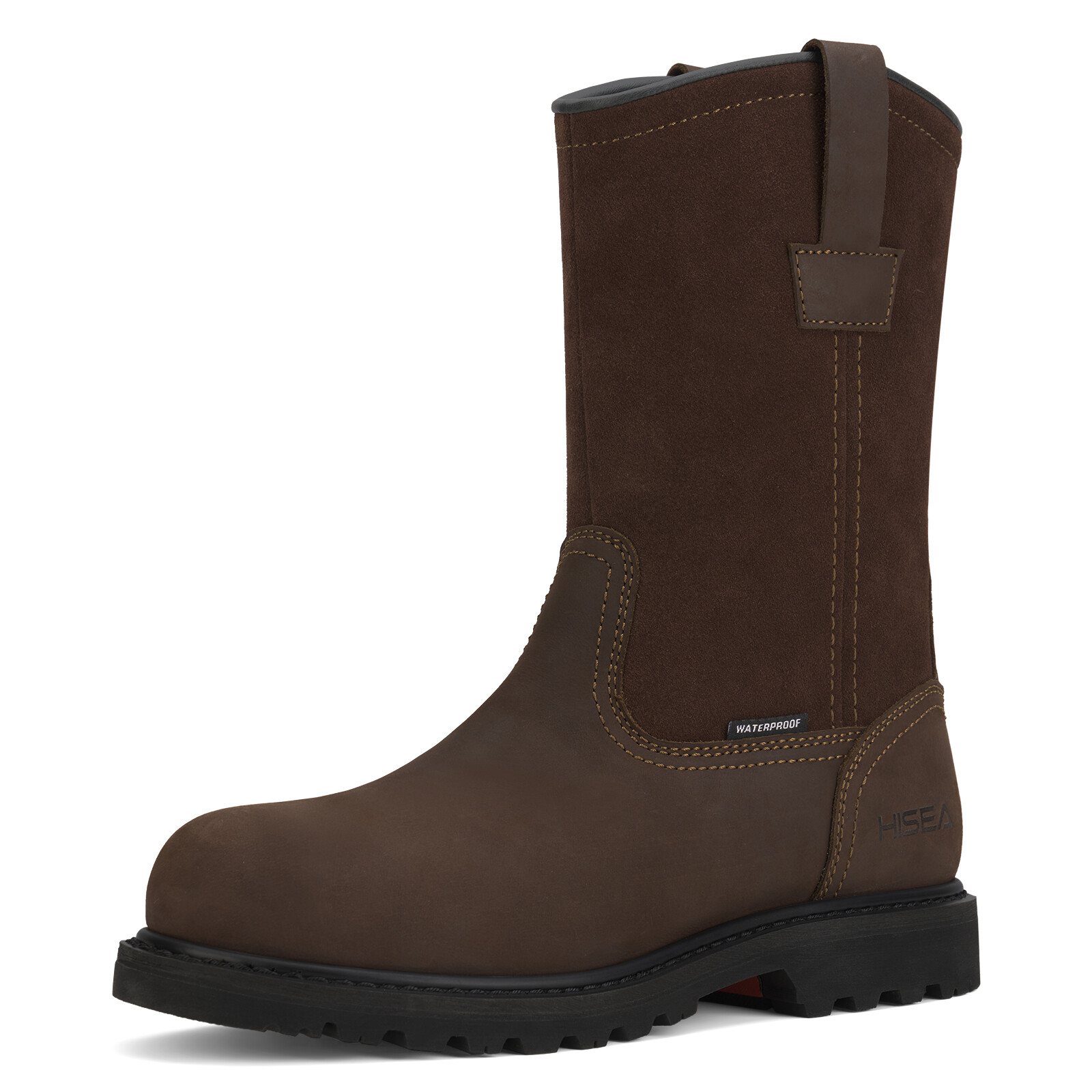 HISEA Men Steel Toe Safety Work Boots Pull On Waterproof Leather Wellington Boot