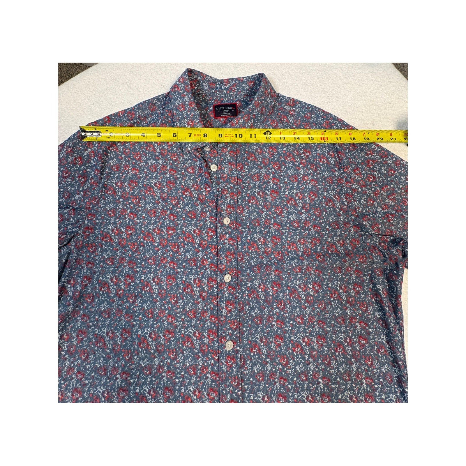 UNTUCKit Hartwell Mens Slim Fit Short Sleeve Floral Button Down Shirt Blue Red L