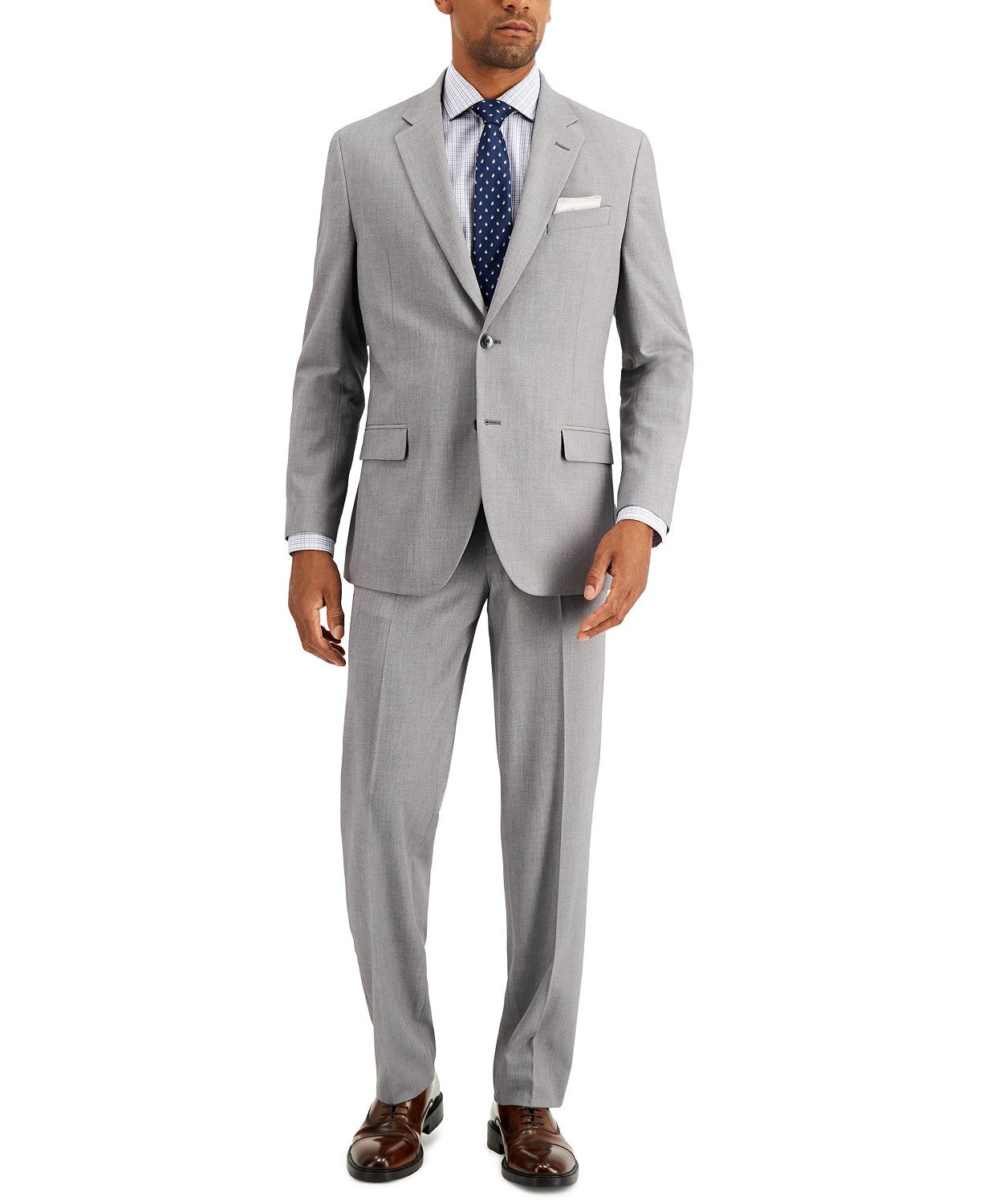 Nautica Mens Modern Fit 2 Piece Suit 46 R / 40 Waist Light Grey Solid Stretch