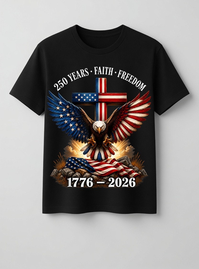 250th Anniversary USA Shirt Faith Freedom Patriotic Eagle 4th of July Tee T-Shir