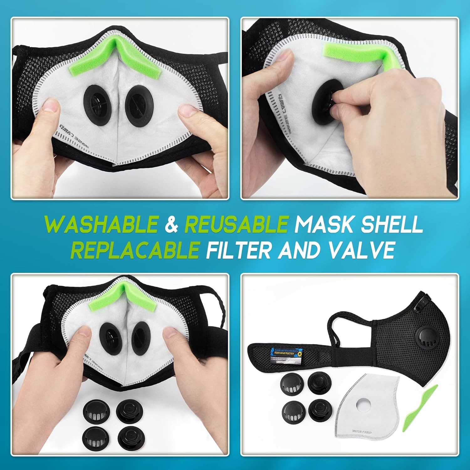 Face Mask with Active Carbon Filter Breathing Valves Reusable Cycling Sport Mesh