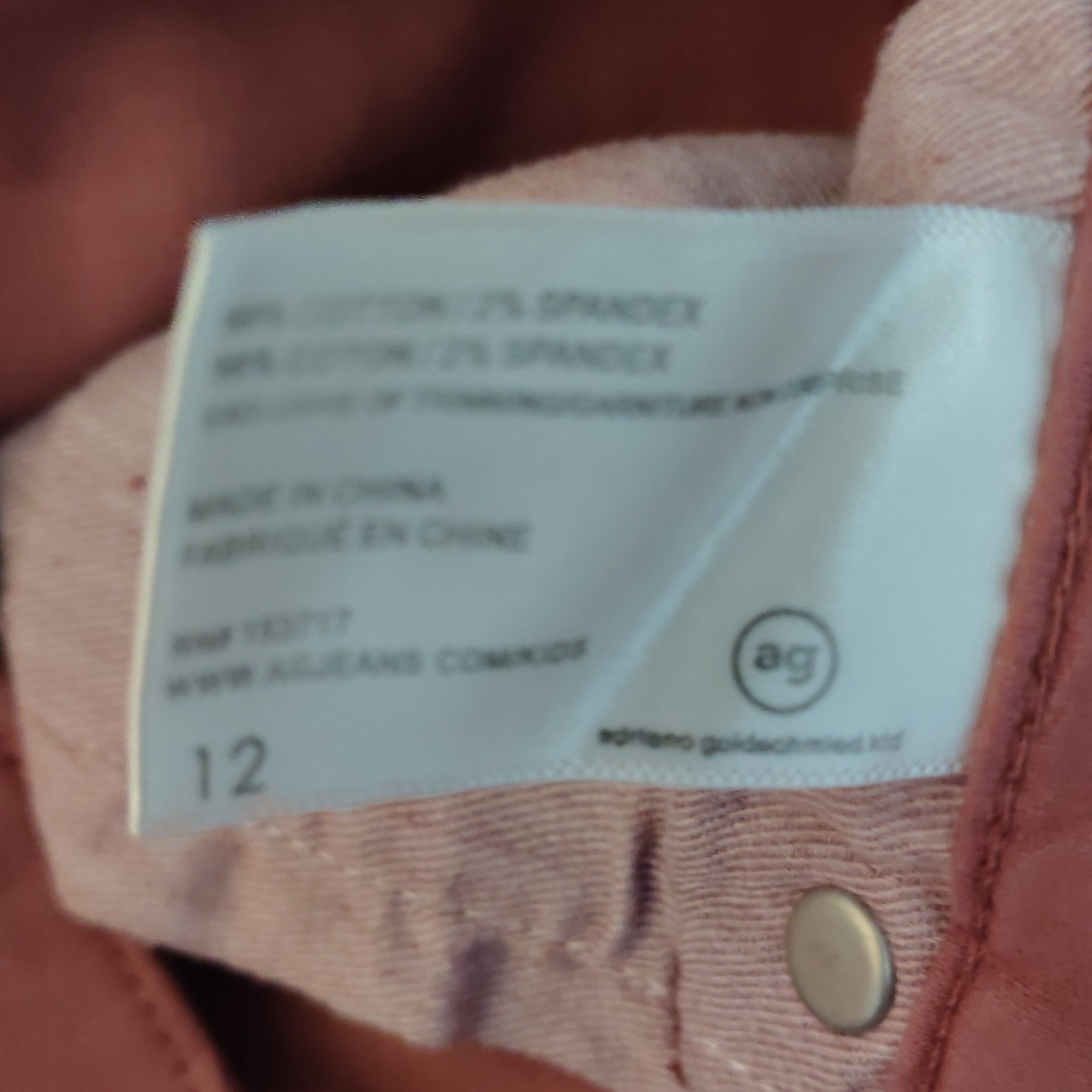 AG Adriano Goldschmied Kids The Adora Girls 12 Slim Ankle Skinny Pink Jeans