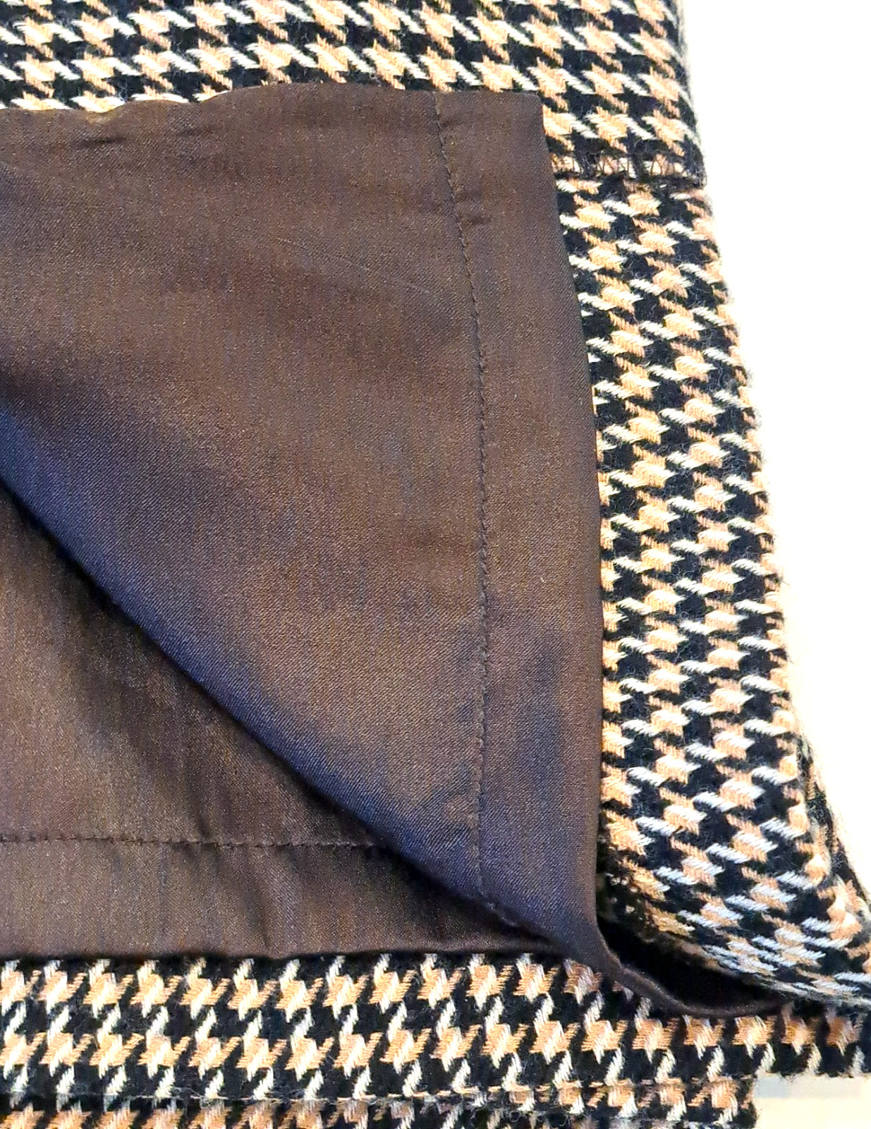Houndstooth Wool Blend Faux Leather Trim A-Line Skirt Wm’s Small 27″x26″ Brown