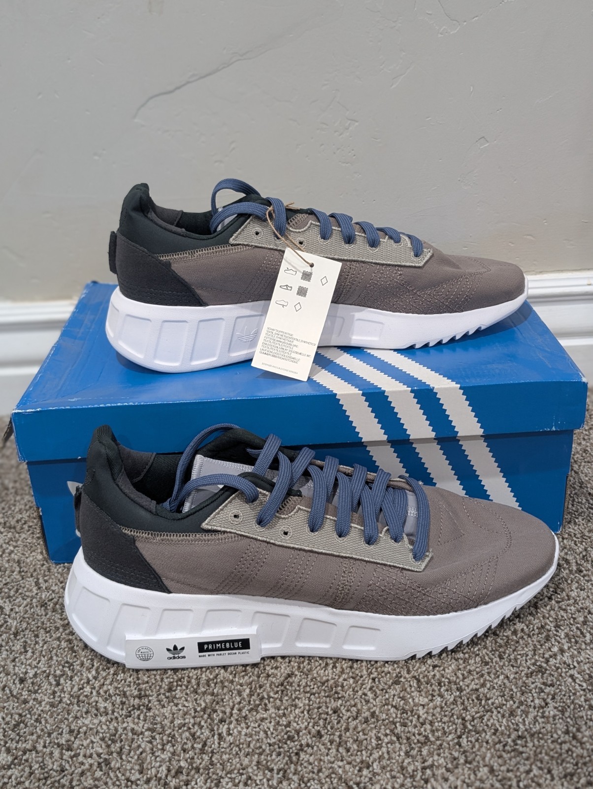 Size 10 Men’s Adidas Geodiver Primeblue Gray Lace Up Athletic Sneakers FZ4688