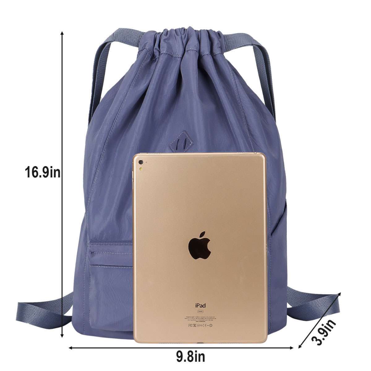 Drawstring Backpack Zipper Side Pocket Sport Gym Waterproof Cinch Sack Pack Bag