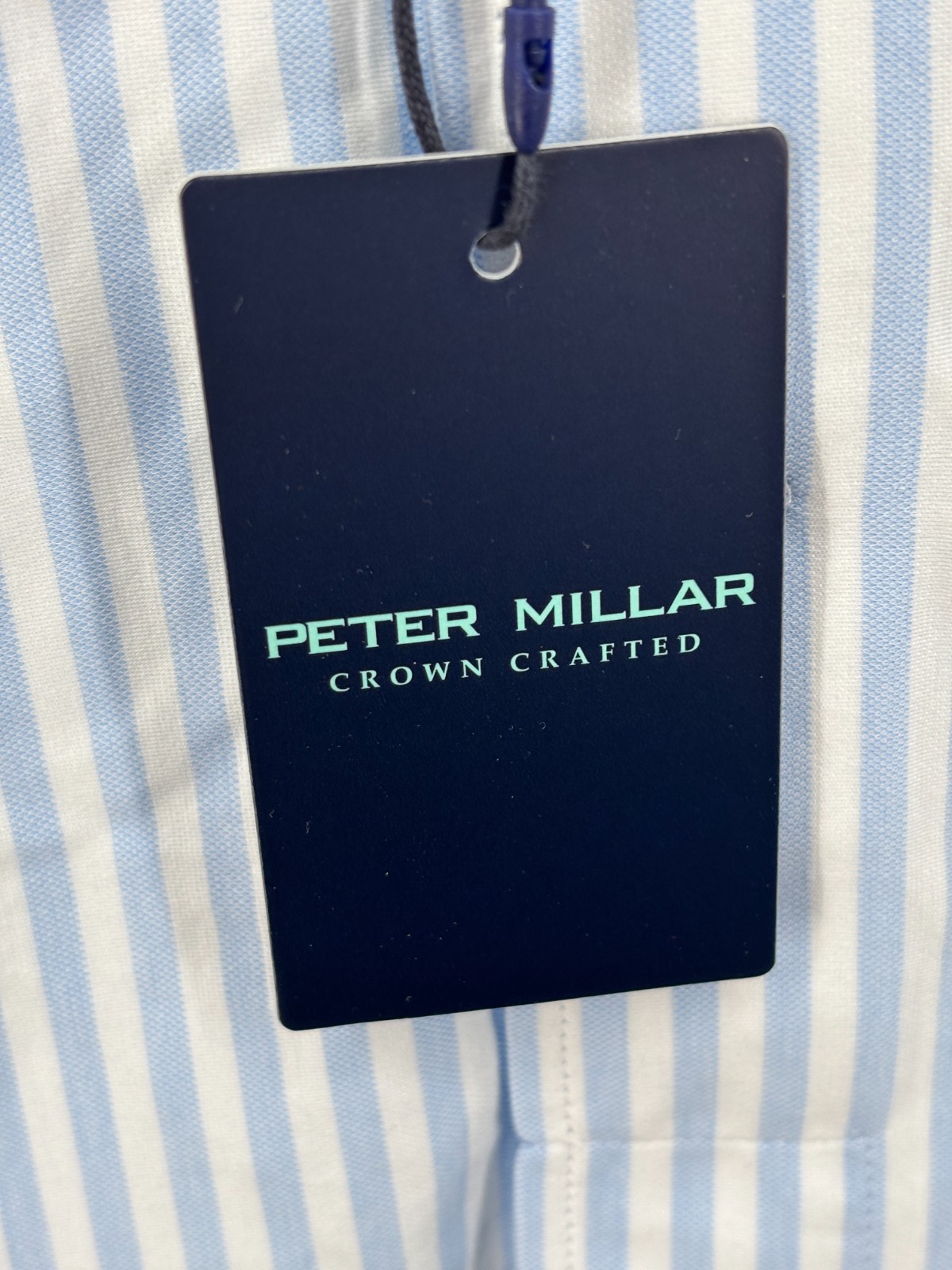 Peter Millar Excursionist Flex Stripe Sport Shirt Mens Blue White Tailored Fit