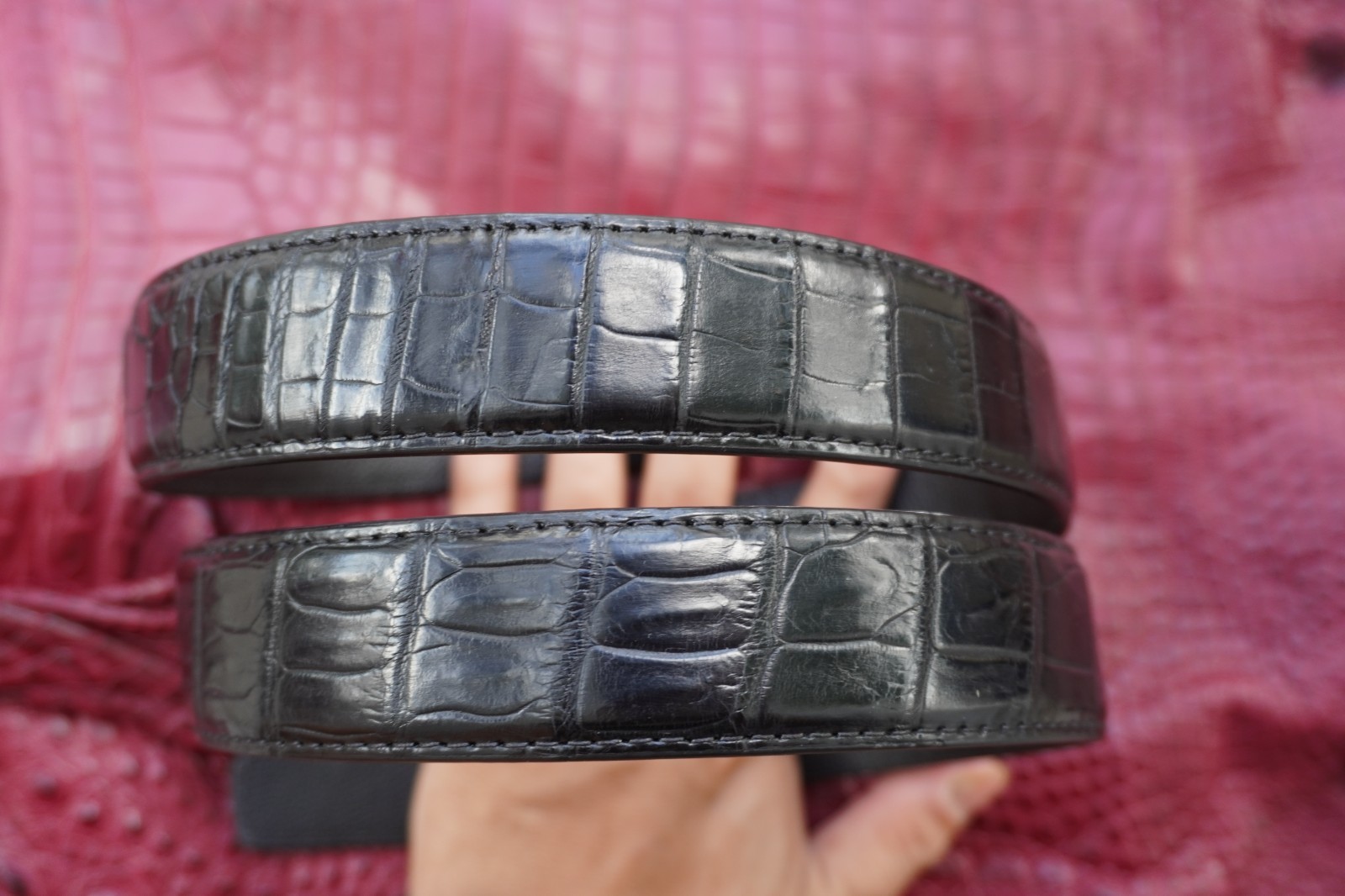 W1.3 inch Black Genuine Crocodile Belly Leather Skin Men’s Belt Plus Buckle #E20