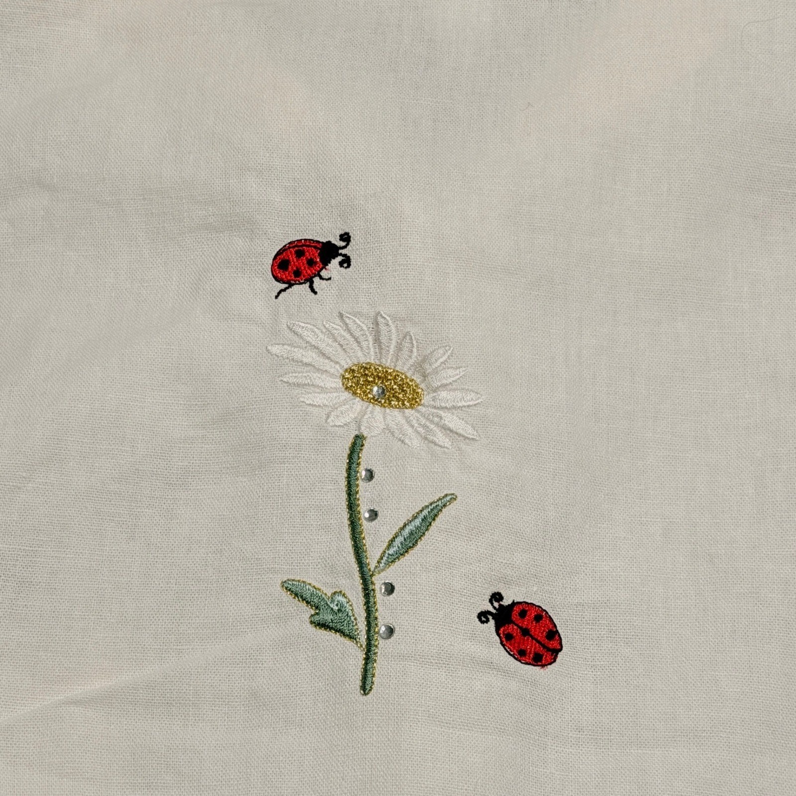 Vtg Dressbarn Button Front Shirt Womens 18 White Linen Embroidered Daisy Ladybug