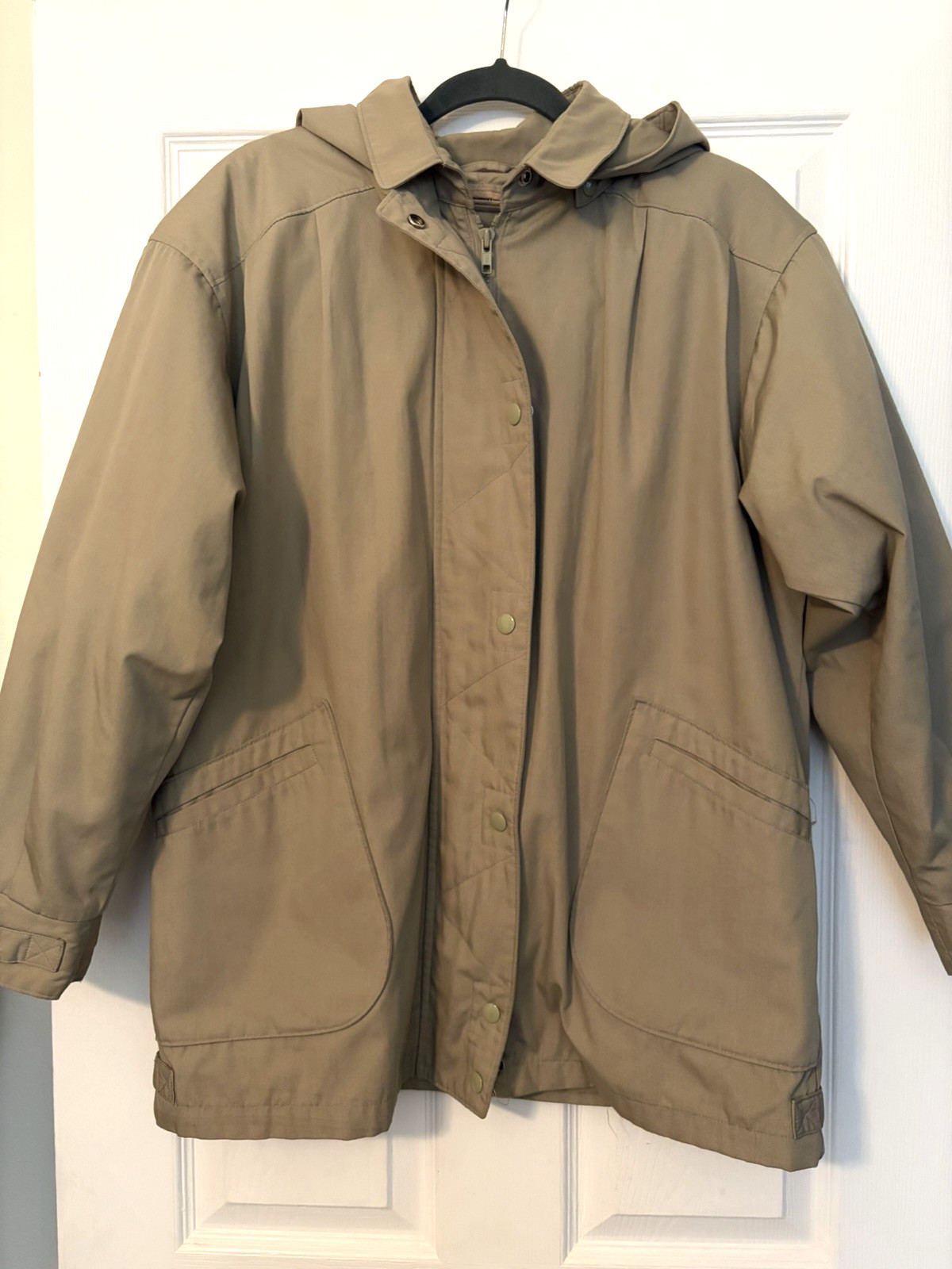 London Fog Coat Jacket Removable Quilted Lining Beige Women’s Tan Large Hooded