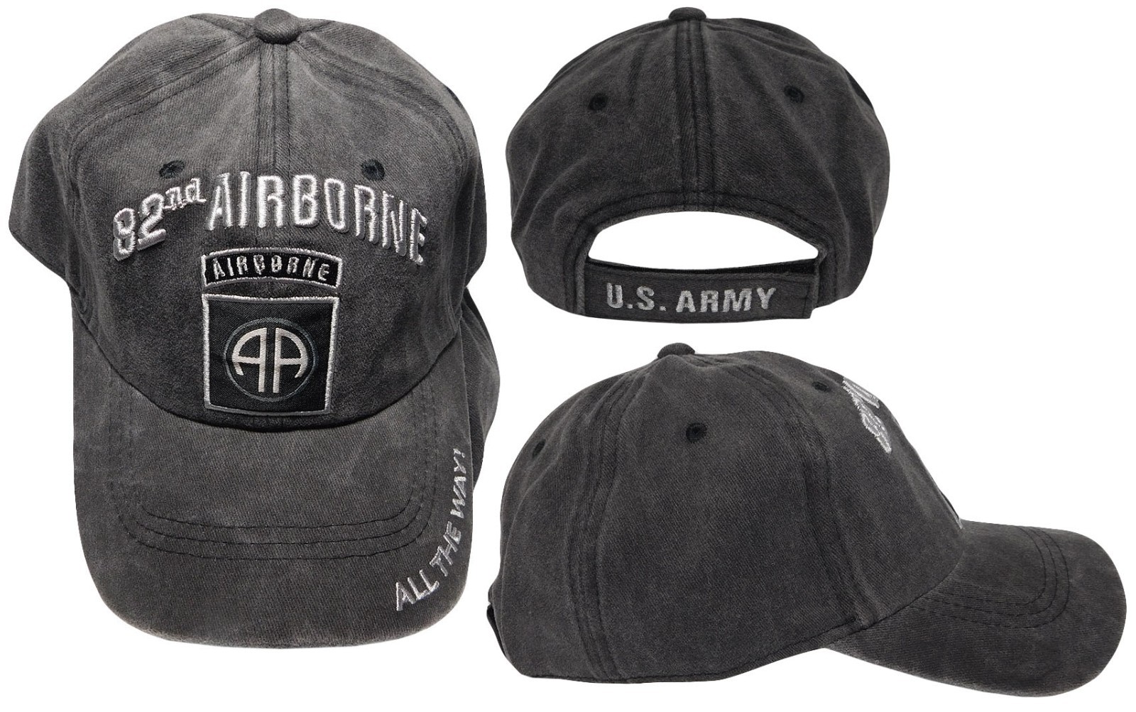 82nd Airborne All The Way! Grey Gray Embroidered Hat Cap CAP527B – Licensed