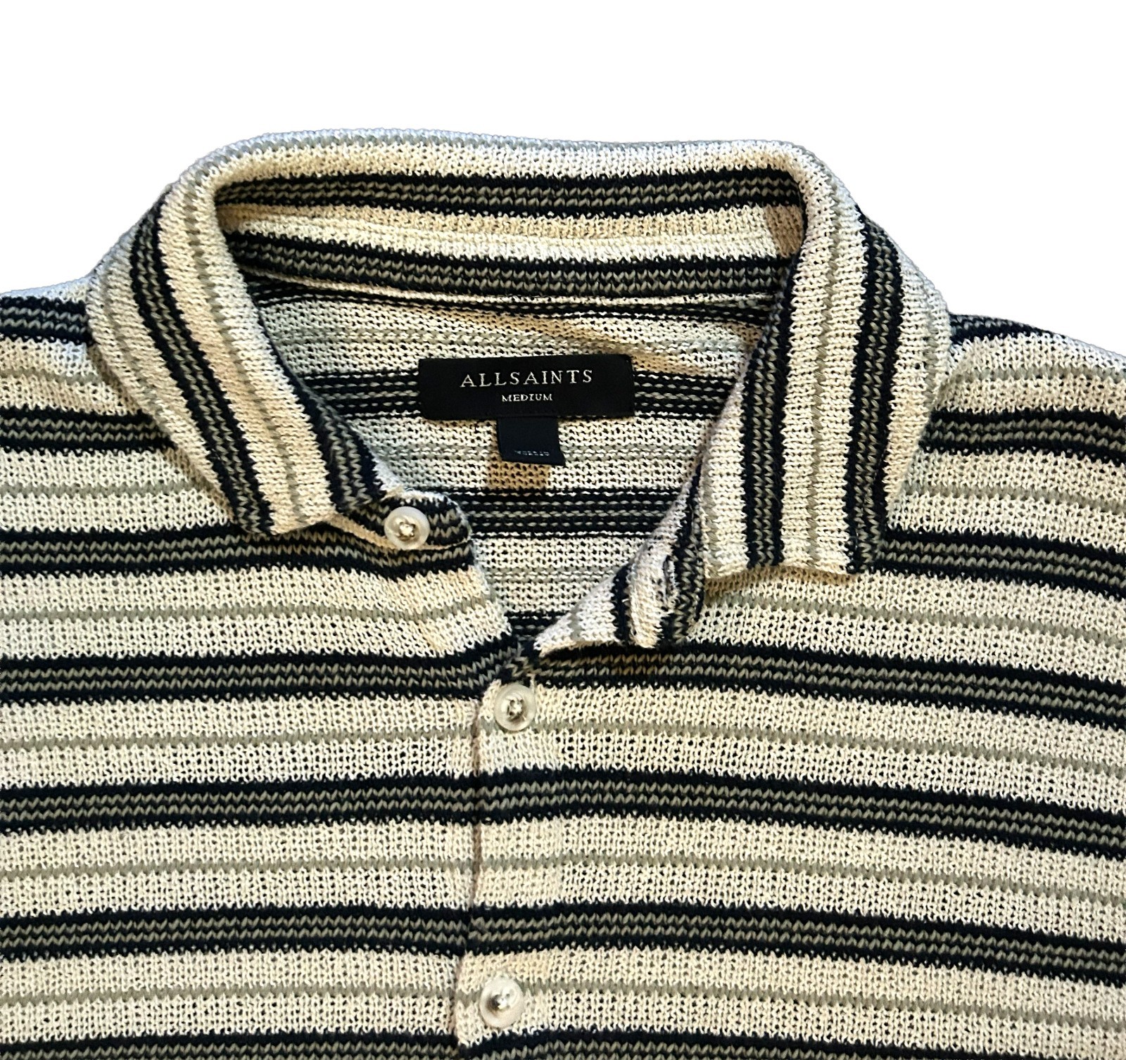 ALLSAINTS Jackson Oversize Stripe SS Knit Button-Up Shirt – Men’s Medium (M)