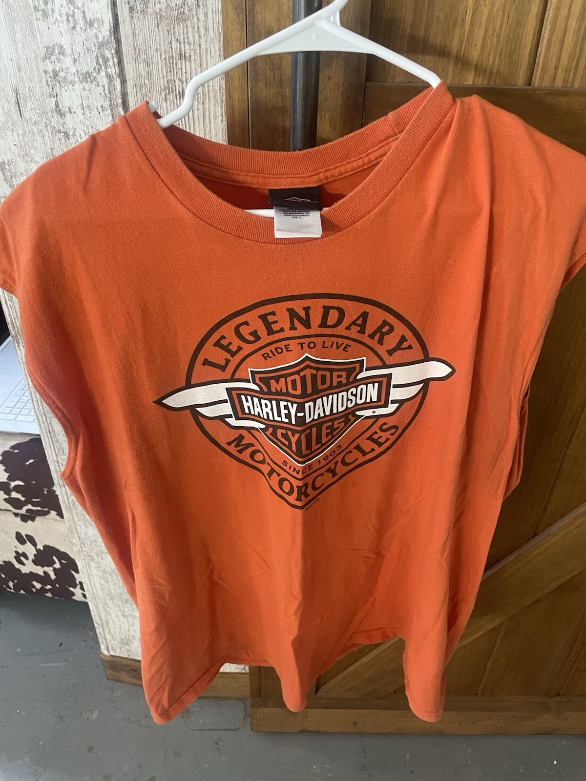 Harley-Davidson Men’s XL Orange Sleeveless Graphic Logo Tee Double-Sided