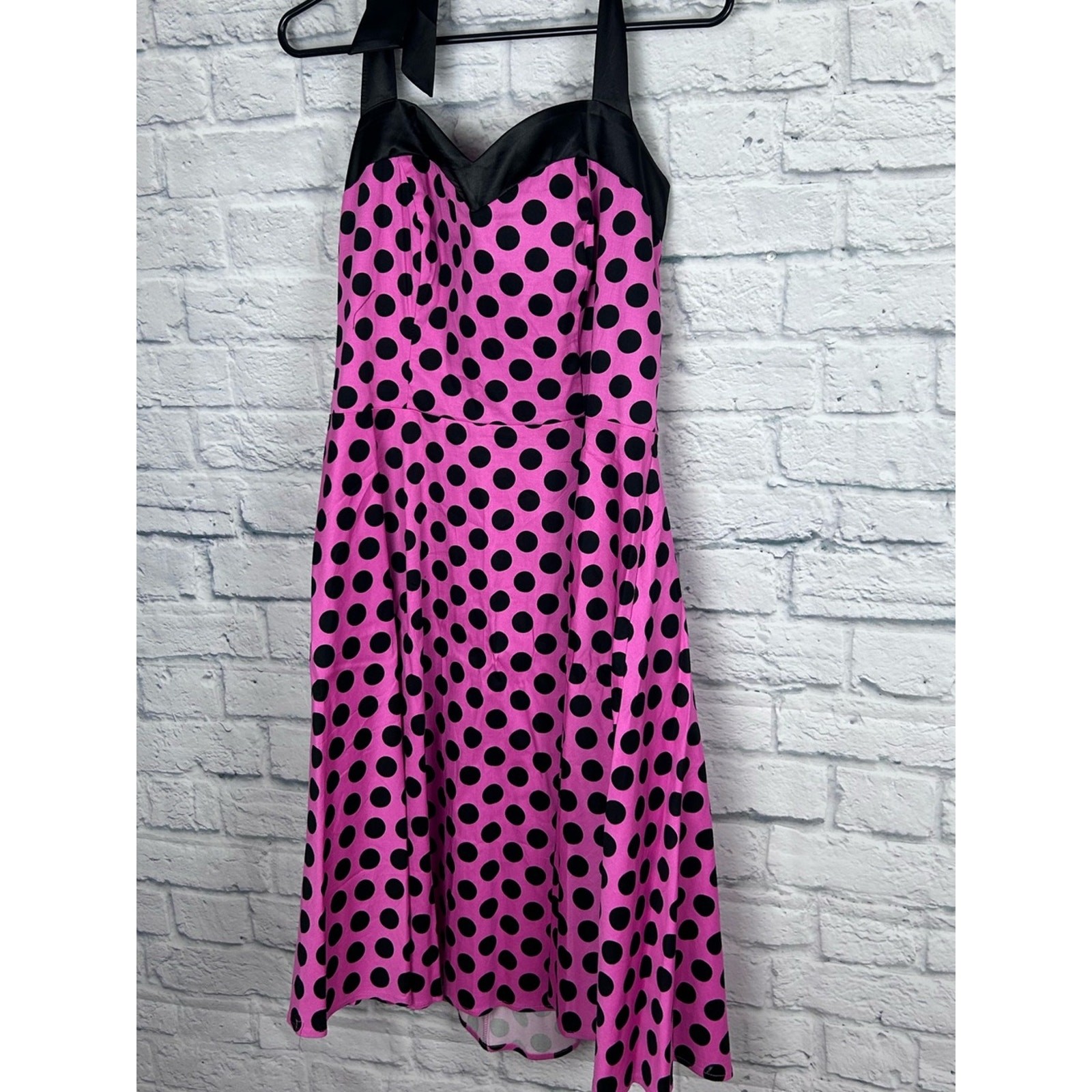 Dress Tells Pink Black Polka Dot Halter Dress XL Retro Pinup Rockabilly