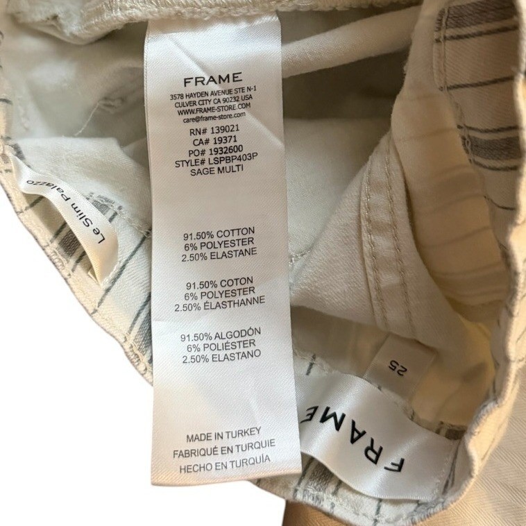 FRAME Womens Le Slim Palazzo Jeans 25 Ivory Sage Stripe Stretch Wide Leg