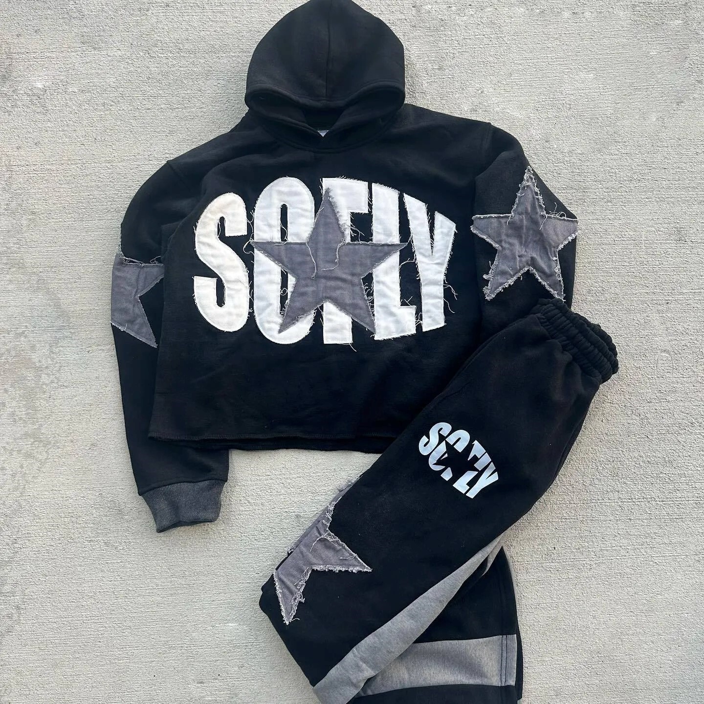 Mens Tracksuit Distressed 2 pc Sweatshirt Sweatpant unisex Streetwear Activewear