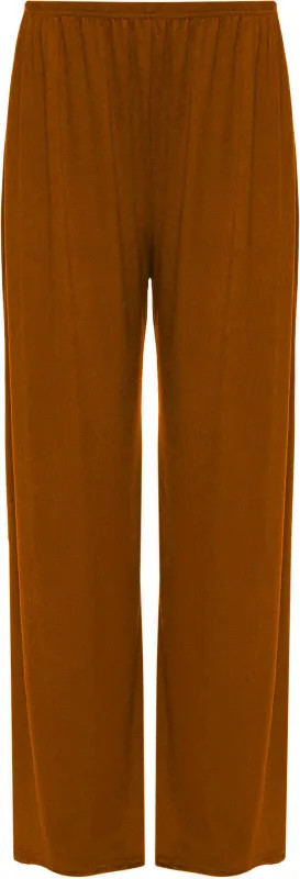 Ladies Palazzo Wide Leg Flared Elasticated Stretch Plain Trousers Womens Wide UK