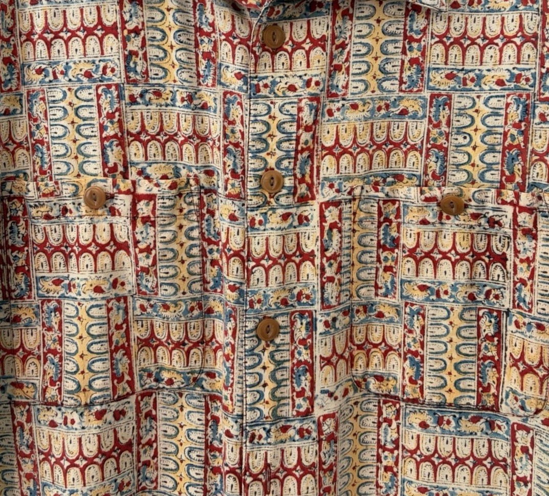 Vintage Orvis Shirt Men’s Size Large Geometric Fly Fishing Top Short Sleeve