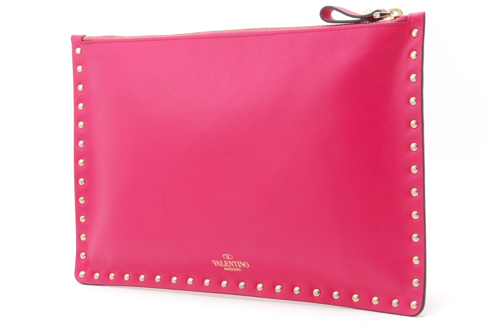 VALENTINO GARAVANI Clutch Bag Rock Stud Leather Purse Pink　*Rank A*