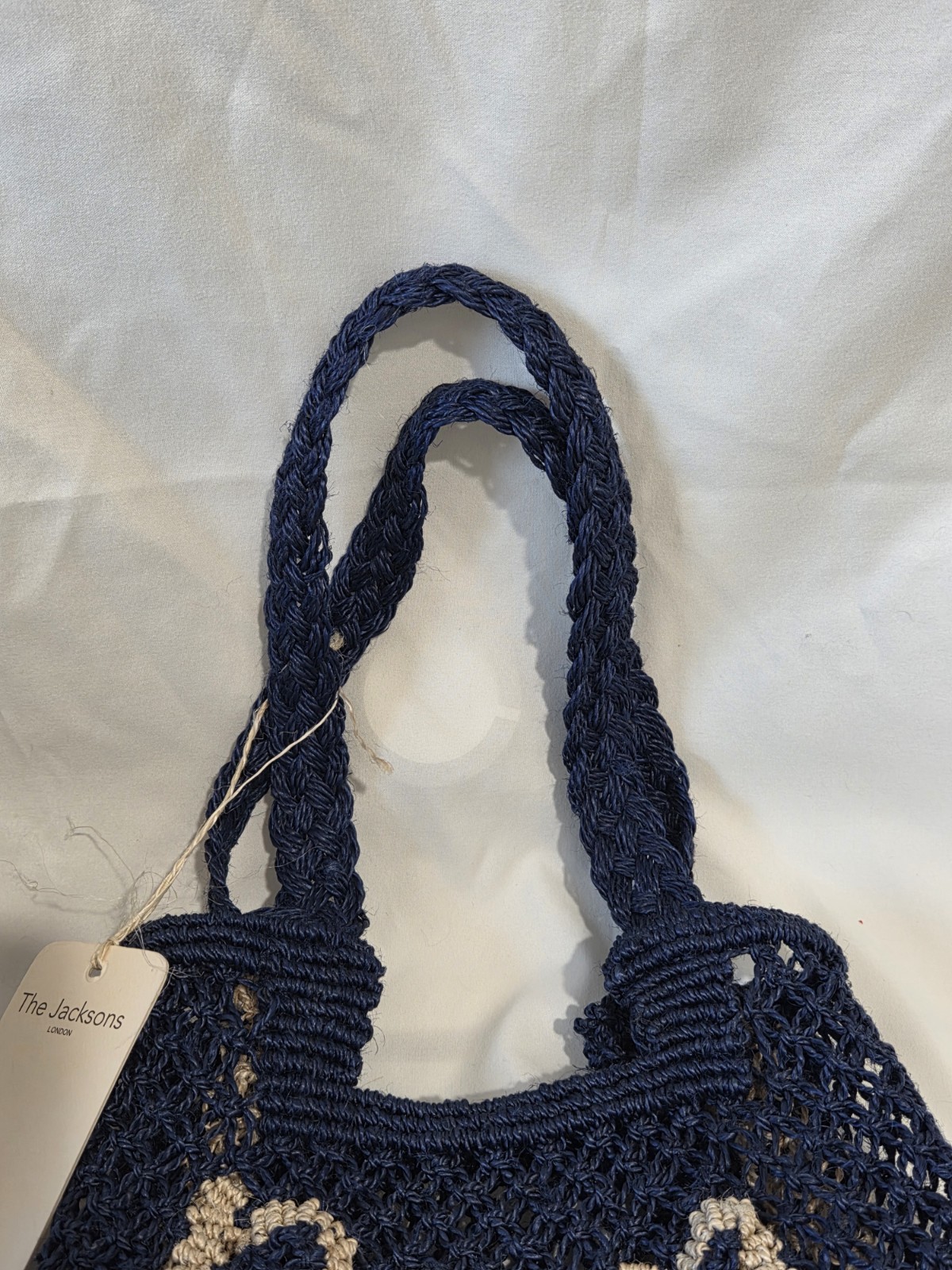 The Jacksons Bonjour Navy/Beige Small Lightweight Women’s Tote, Handmade Jute