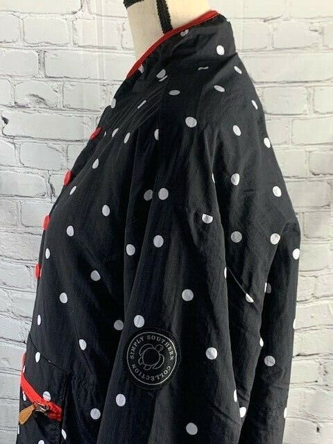 Simply Southern Women Reversible Sharpa Black White Polka-Dot 1/3 Zip Pockets XL