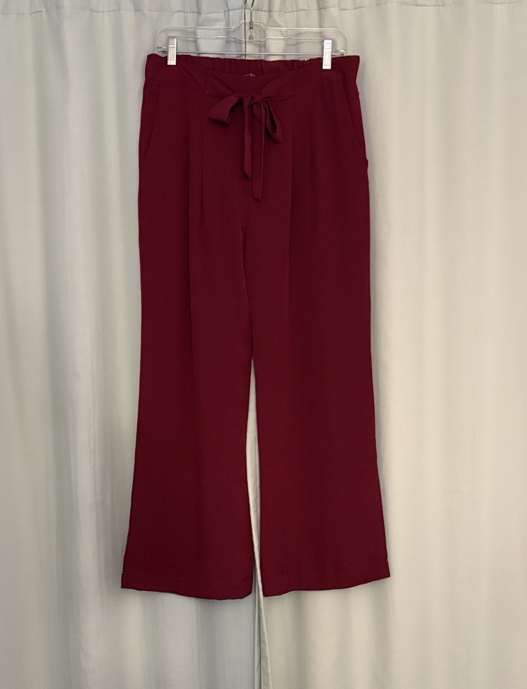 Harper And Gray Women’s Elegant Burgundy /dark Pink Wide Leg Lightweight Pants,L