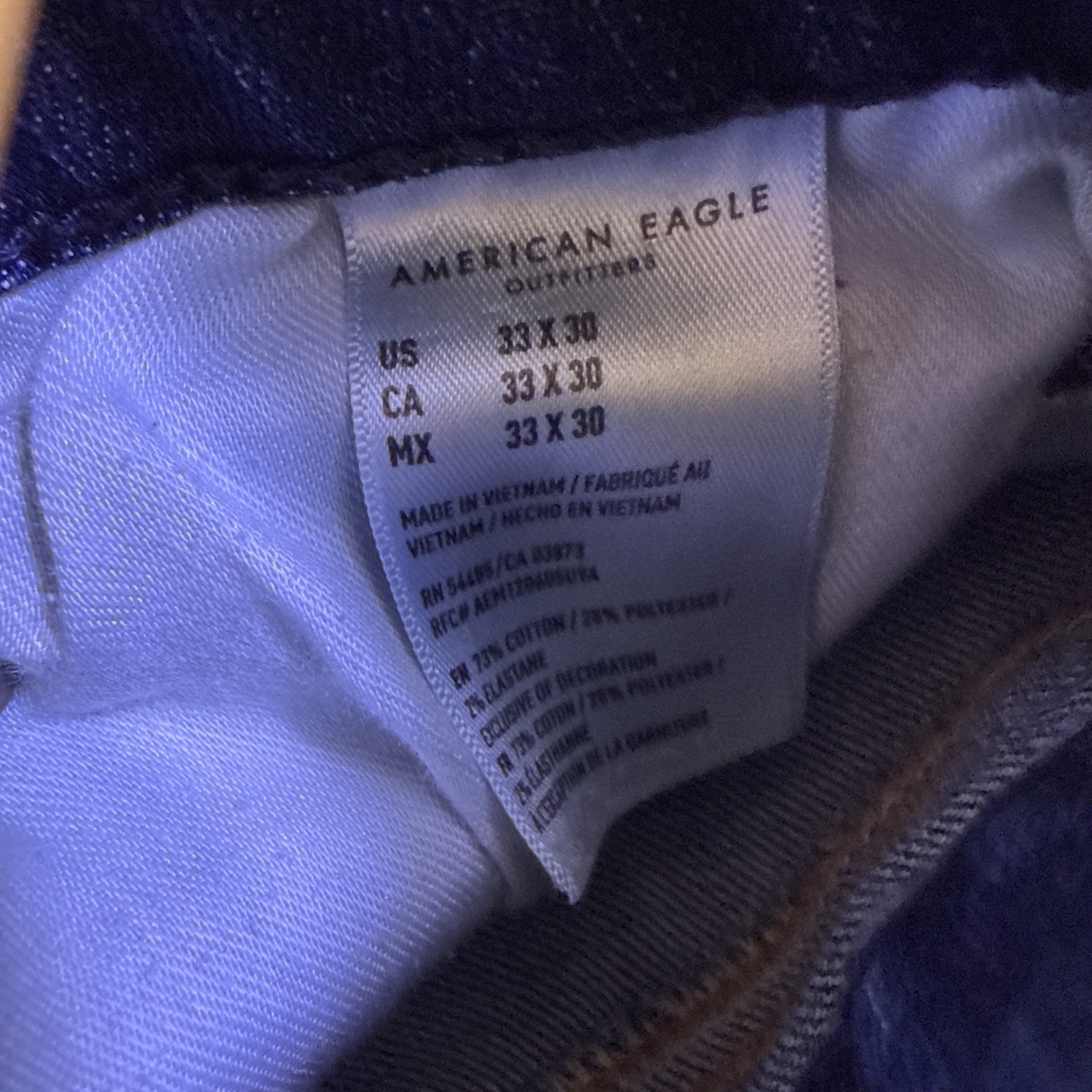American Eagle Air Flex Plus Dark Wash Men Slim Straight Jeans 33×30 Stretch