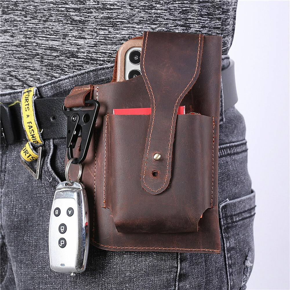 Genuine Leather Waist Bag Cell Phone EDC Holster Retro Case Belt Loop Men #LI