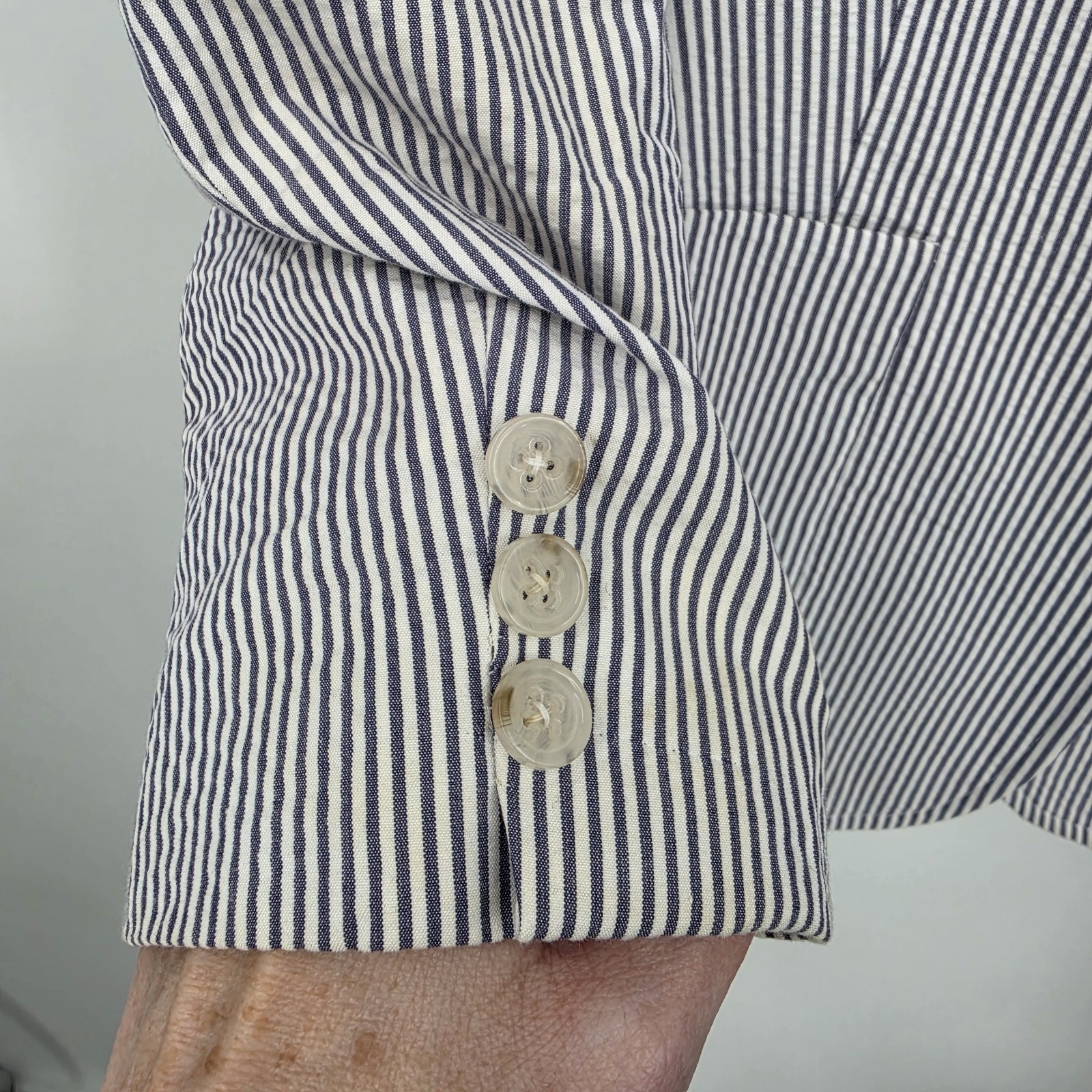 Banana Republic Seersucker Blazer Jacket Womens 12 Striped Coastal Preppy Cotton