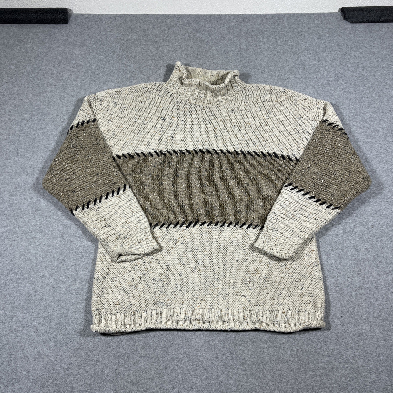 VTG 90s Bravo Womens M Wool Blend Pullover Knit Sweater Mock Roll Neck Stripe