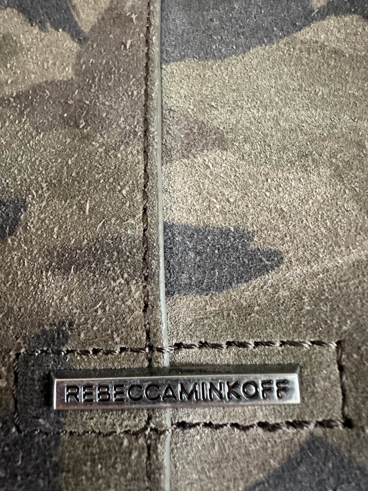 Rebecca Minkoff Suede Camo Studded Tote Handbag In Olive And Brown