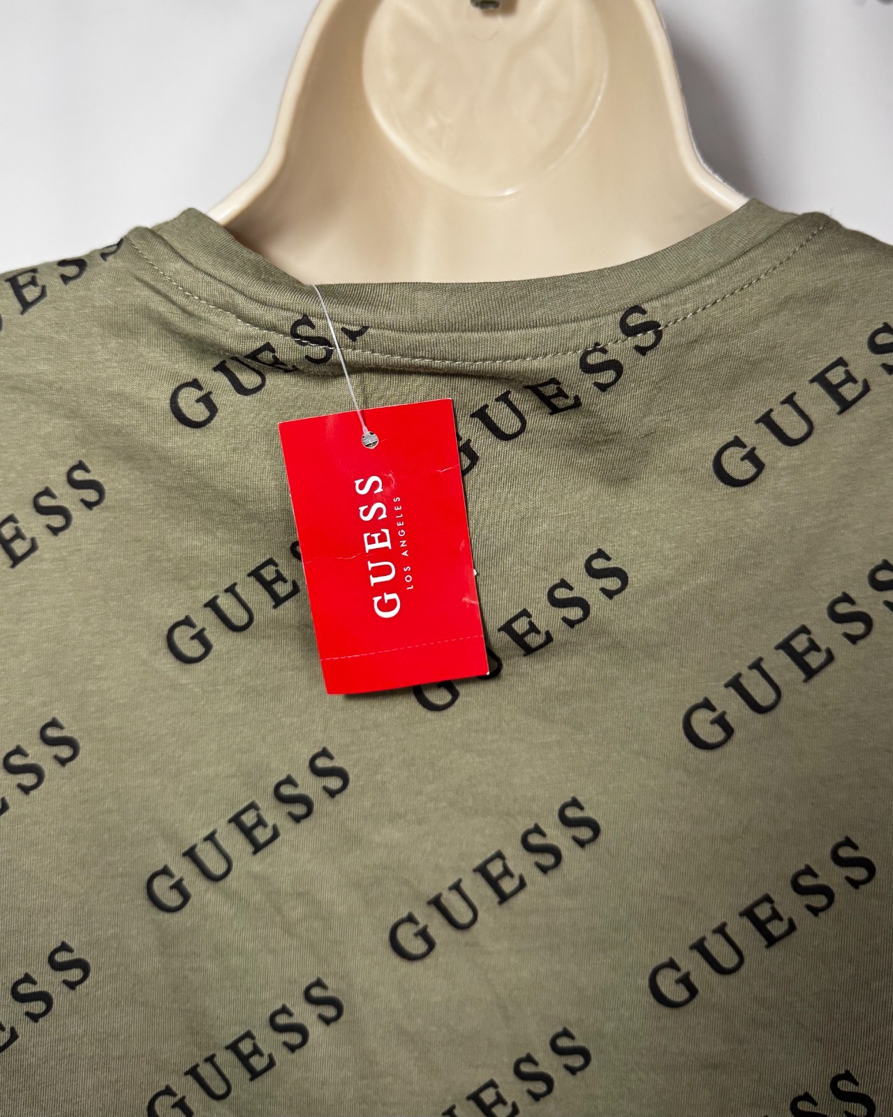 Guess Women’s Dolores All Over Print Logo Crew Tee Size Large Sand Dollar