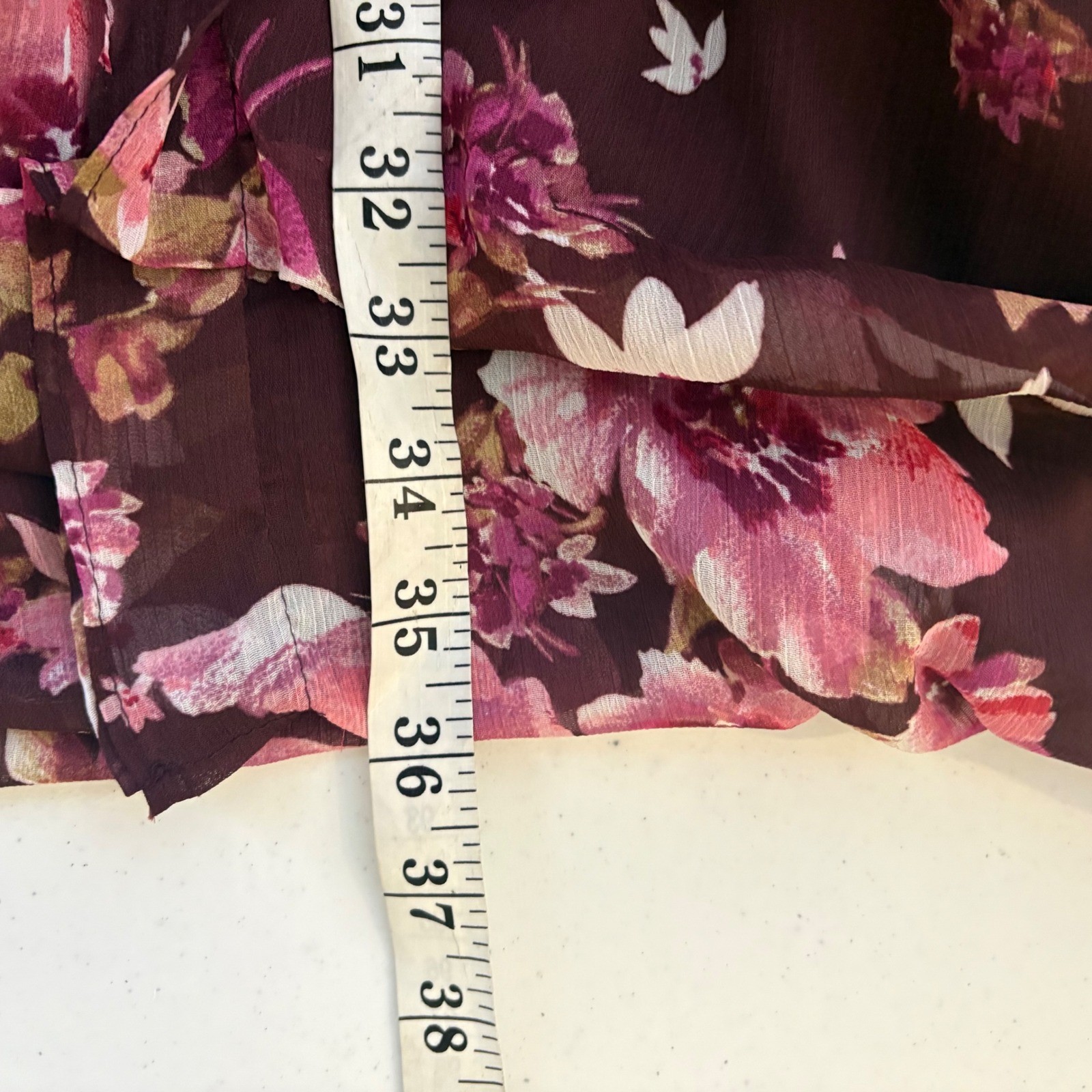 Express Womens Floral Ruched Chiffon Mini Dress XL Burgundy Pink Fairy Wedding