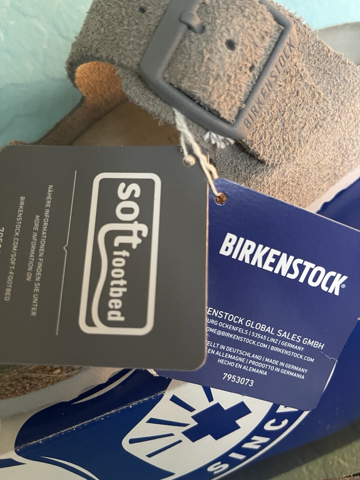 Birkenstock Arizona Soft Footbed Stone Coin Gray Suede Sandals Size 40 US 9