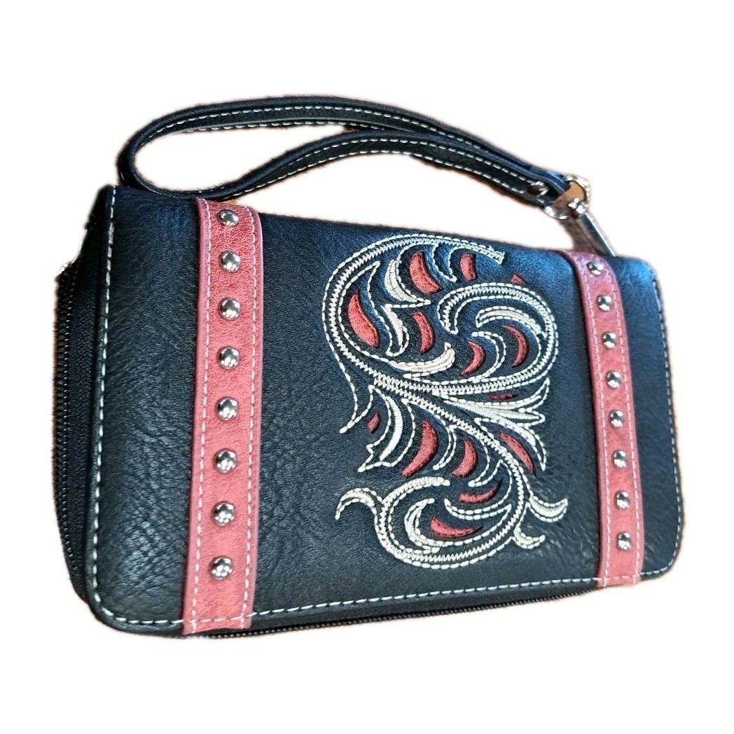 P & G Women’s Zip Around Wallet Western Boho Studded Wristlet Pockets Cowgirl