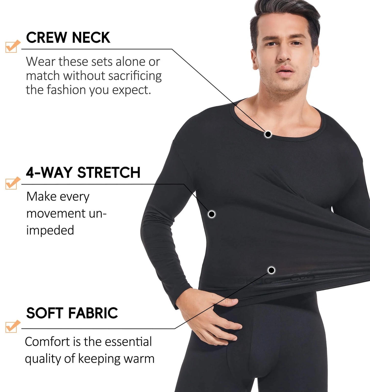 Men’s Long Johns Set Thermal Underwear Top & Pants Set Fleece Lined Warm Winter