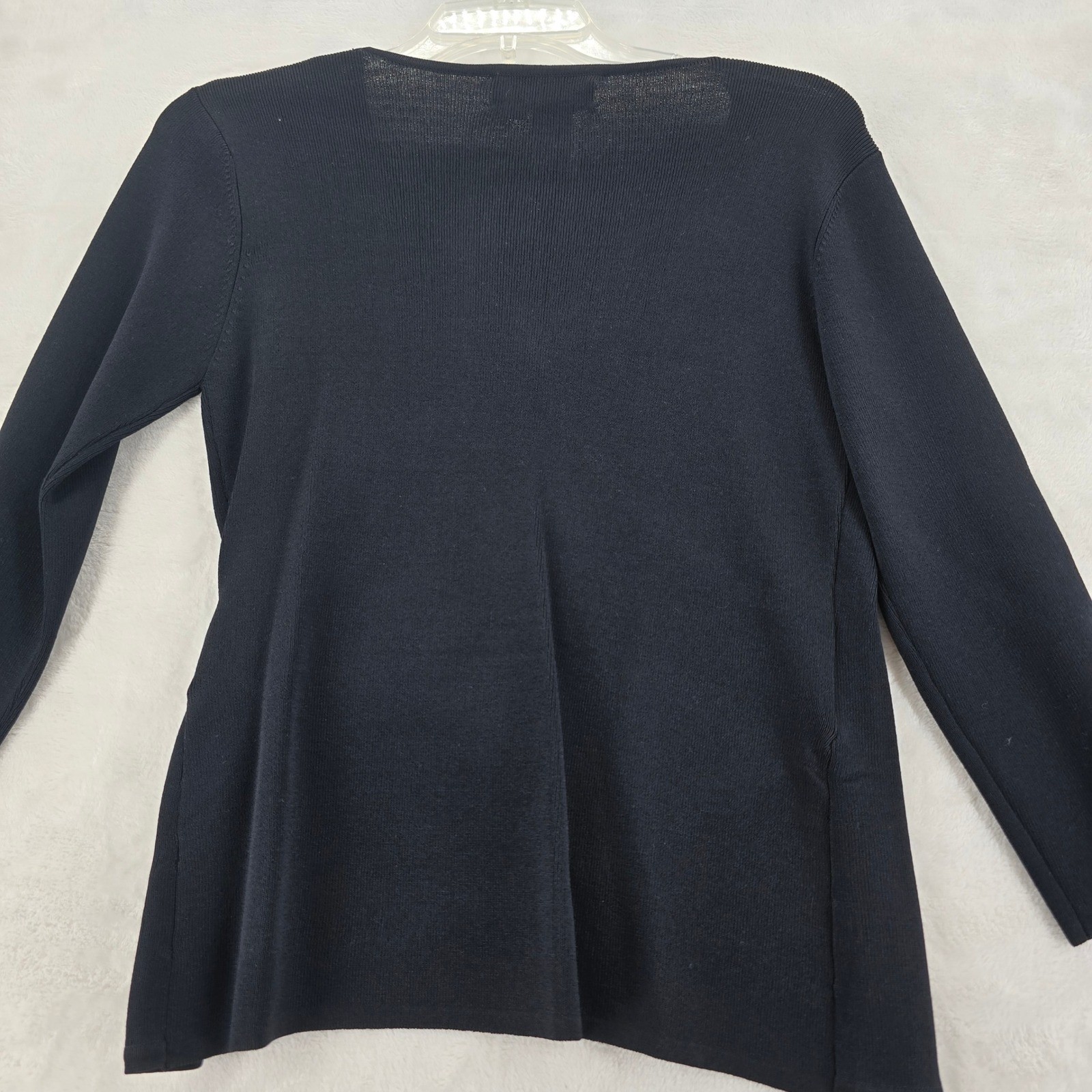 Joseph A. Sweater Womens M Top Black V-Neck Faux Wrap Buckle 33327M