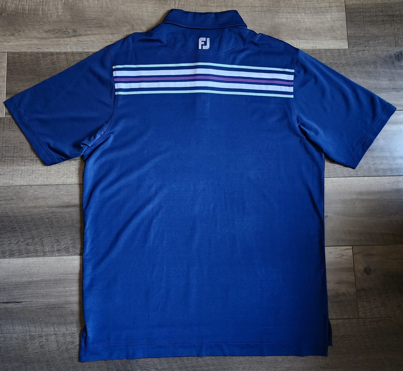 NEW Footjoy Striped Polo Shirt Mens Size Large Blue Striped Golf Lightweight