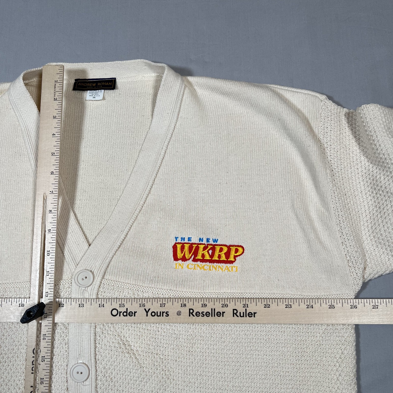 The New WKRP in Cincinnati V-Neck Cardigan Sweater Men’s 2XL Andrew Rohan USA