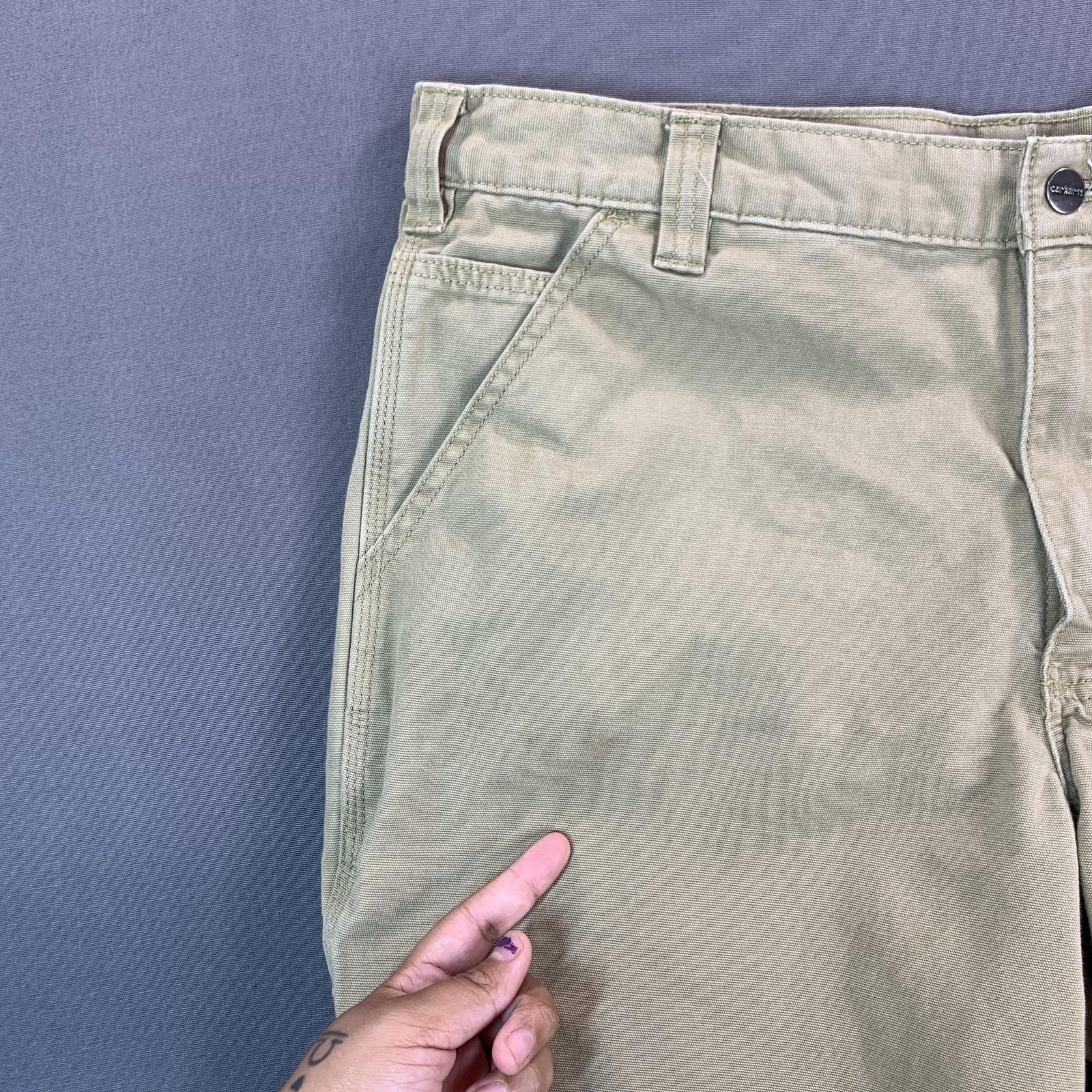 Carhartt Rugged Flex Relaxed Fit Carpenter Pants Mens 38×32 Beige Canvas Stretch