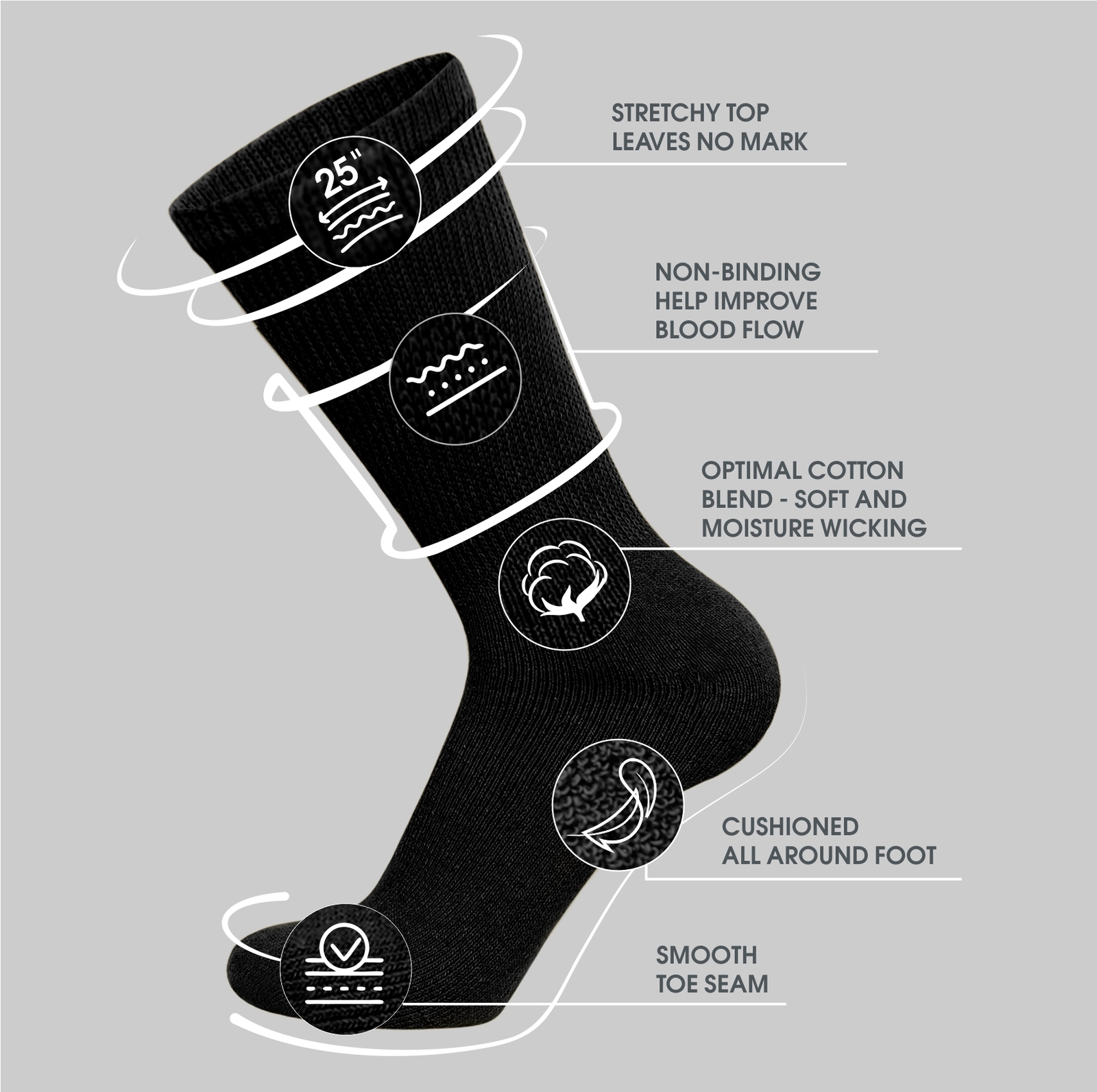 Mens Diabetic Neuropathy Crew Socks