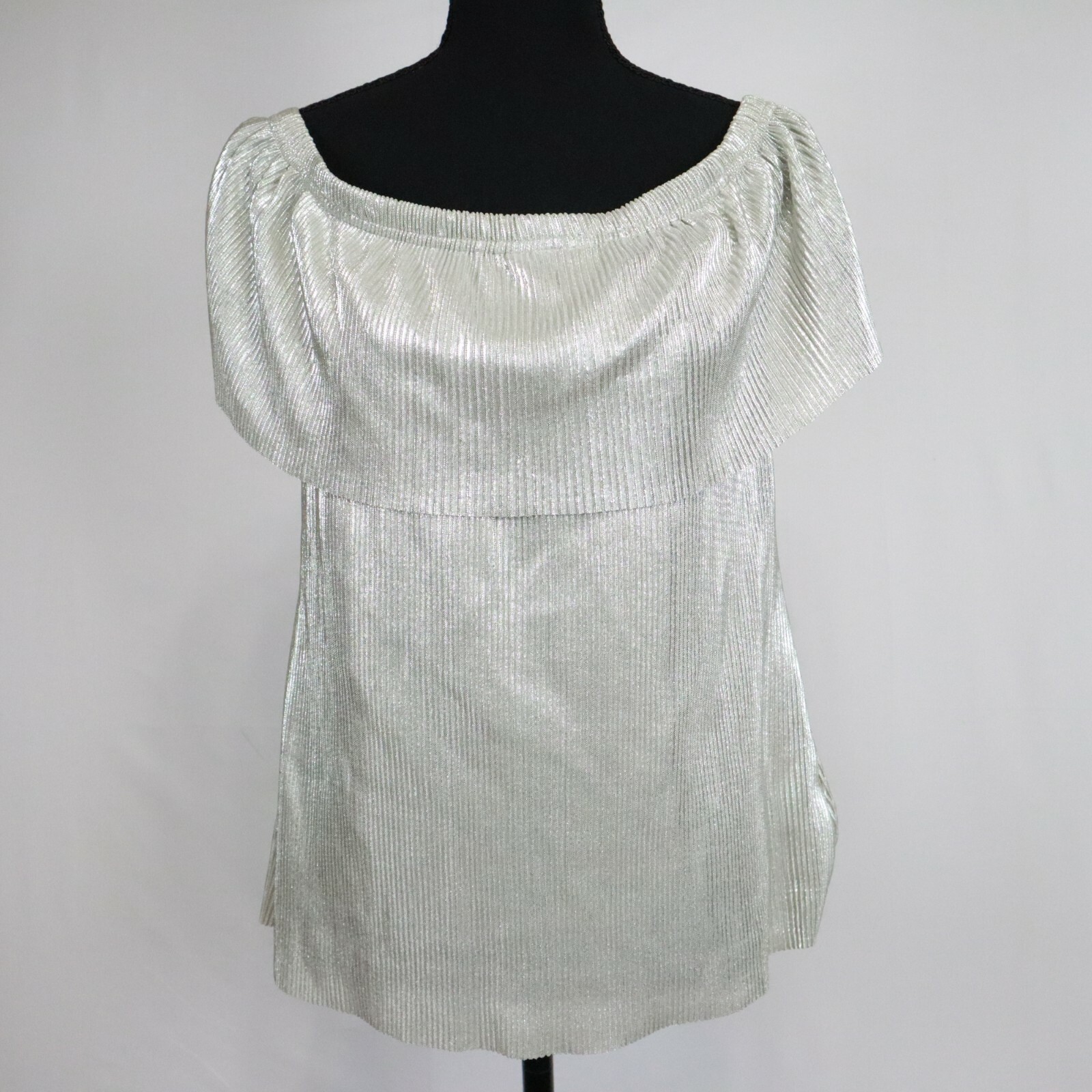 a.n.a Top Womens Medium Blouse Layered Off the Shoulder Silver Sleeveless NWT