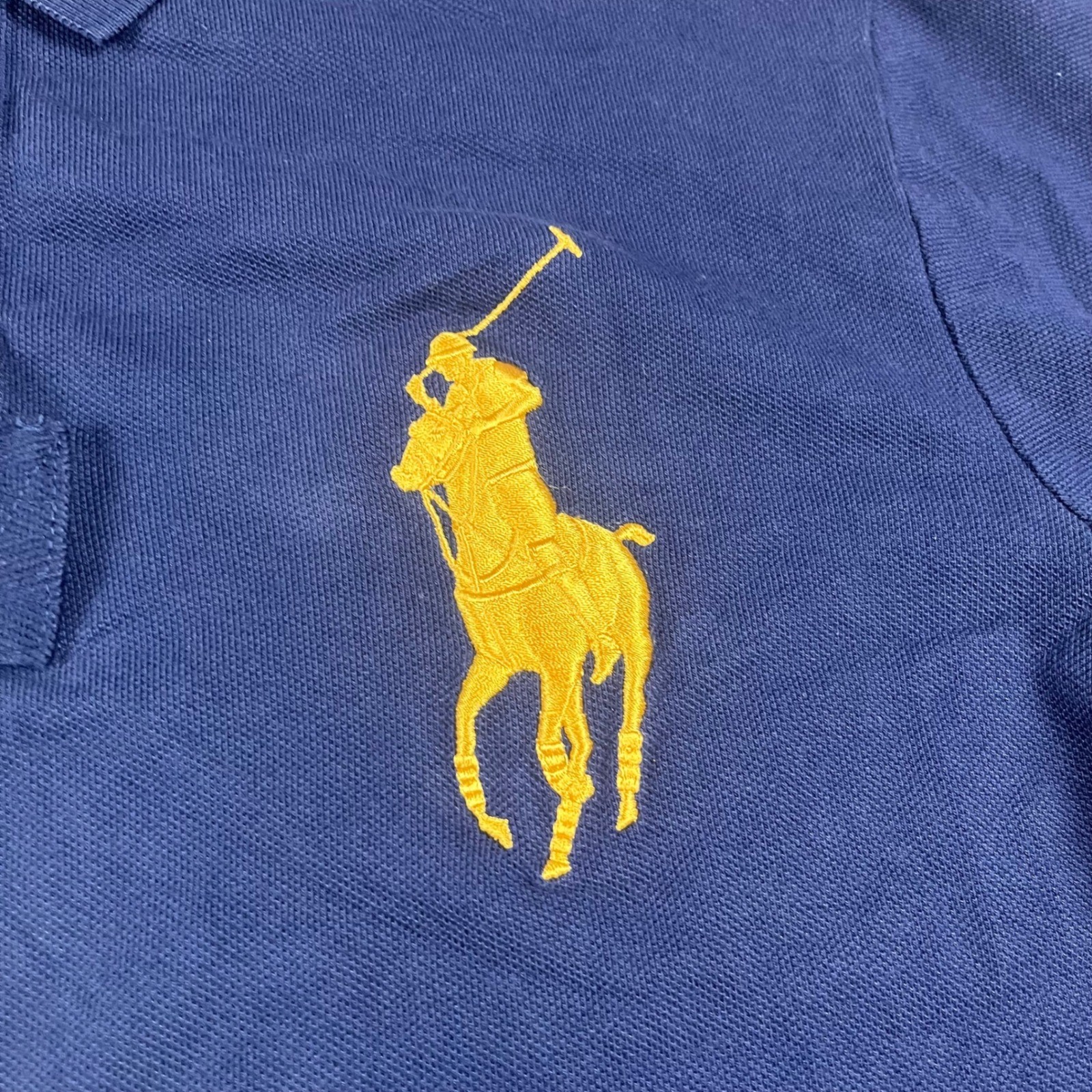 Polo Ralph Lauren Mens Big Pony Sash Polo Shirt Navy Blue Gold Crest Large L