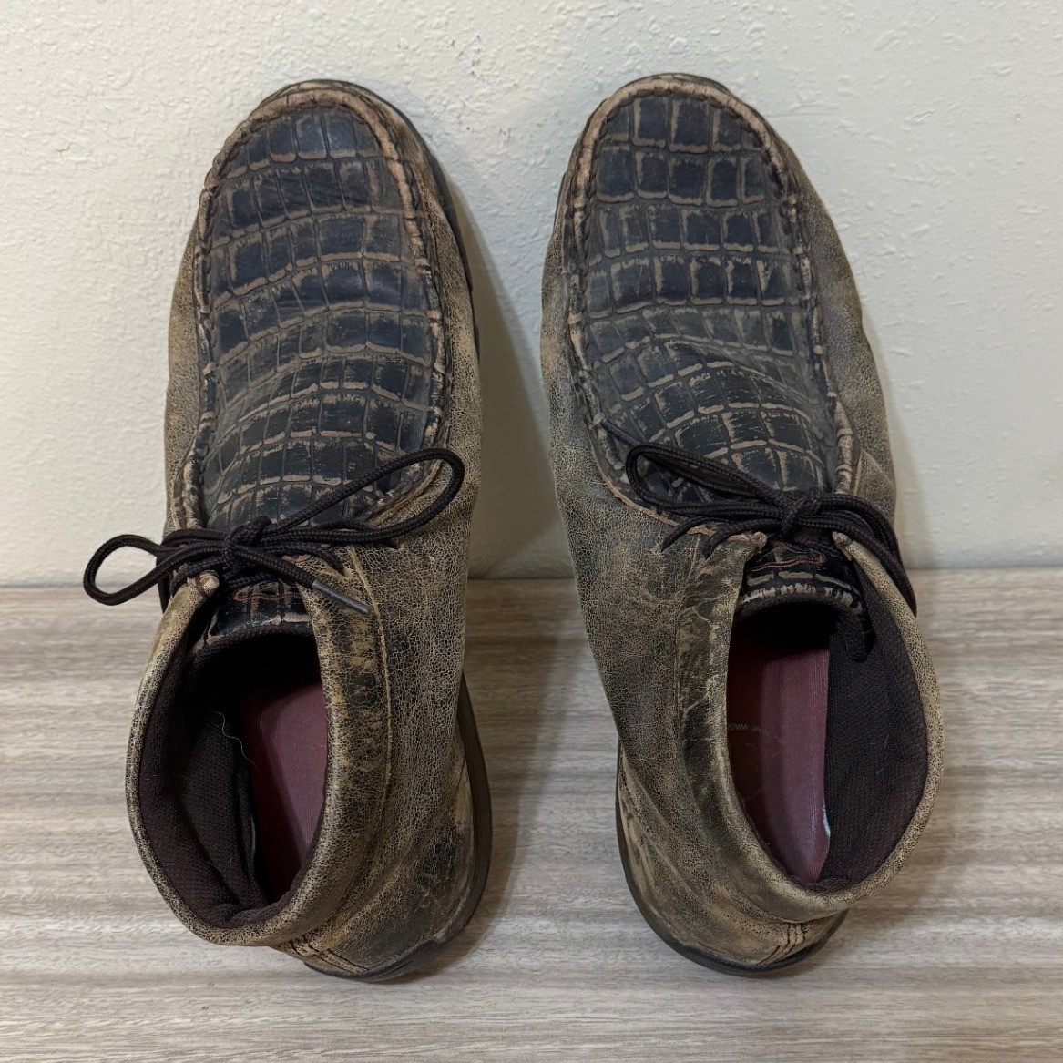 Twisted X Men Driving Moc 13 Brown Leather Croc Print Chukka Distressed Western