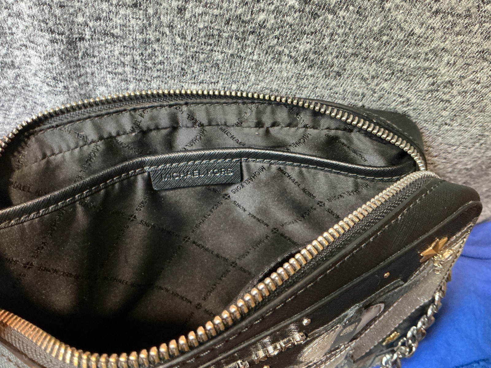 Michael Kors New York City Skyline & Chopper Stars Saffiano Leather ZipCrossbody