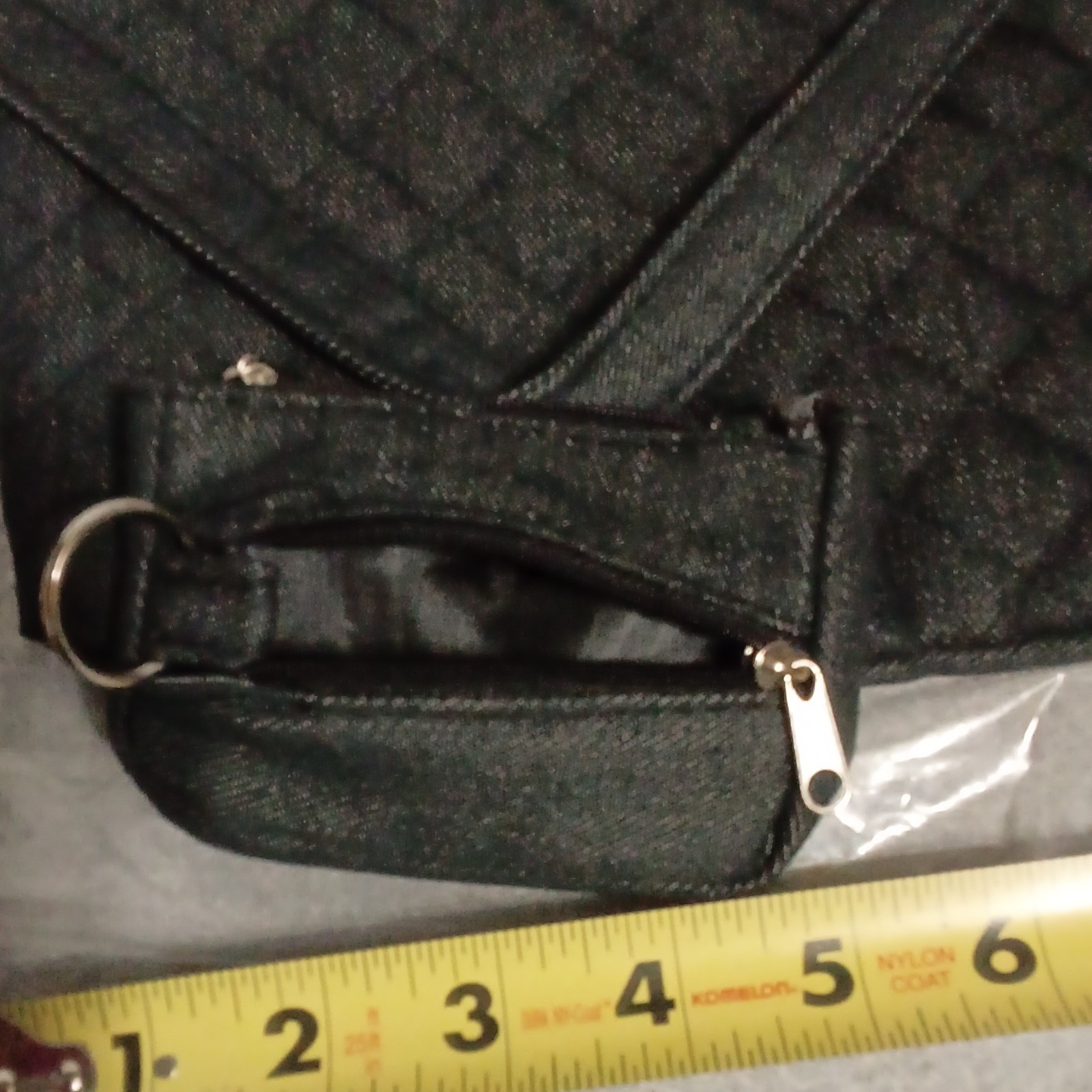 Black Quilted Shoulder Bag, Zip, Chain Strap, Silver Hardware, Coin Purse / Key