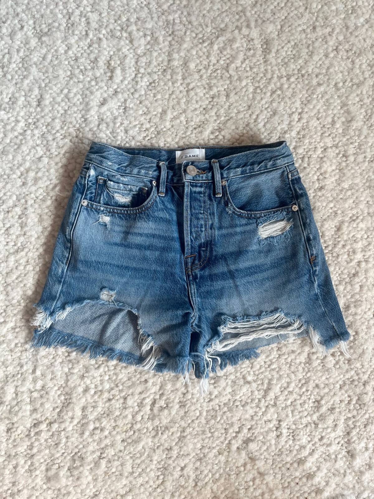 Frame Distressed Cutoff Denim Shorts Cotton Blend Size 23